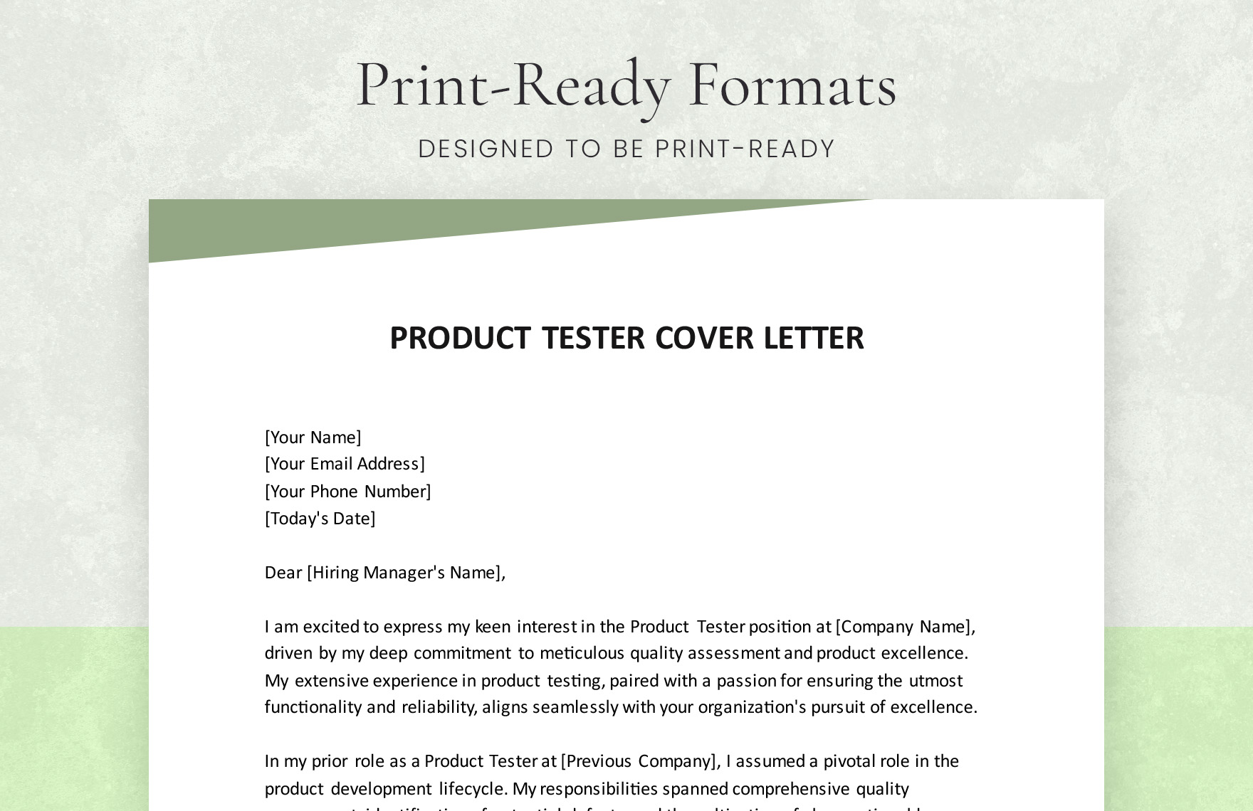 Product Tester Cover Letter