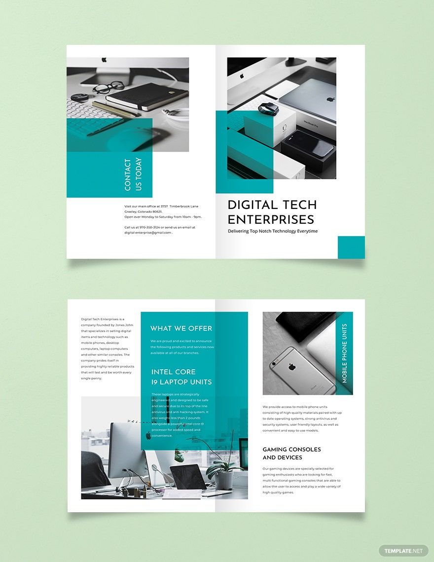 Technology Bi-Fold Brochure Template in Word, Google Docs, Illustrator, PSD, Apple Pages, Publisher, InDesign