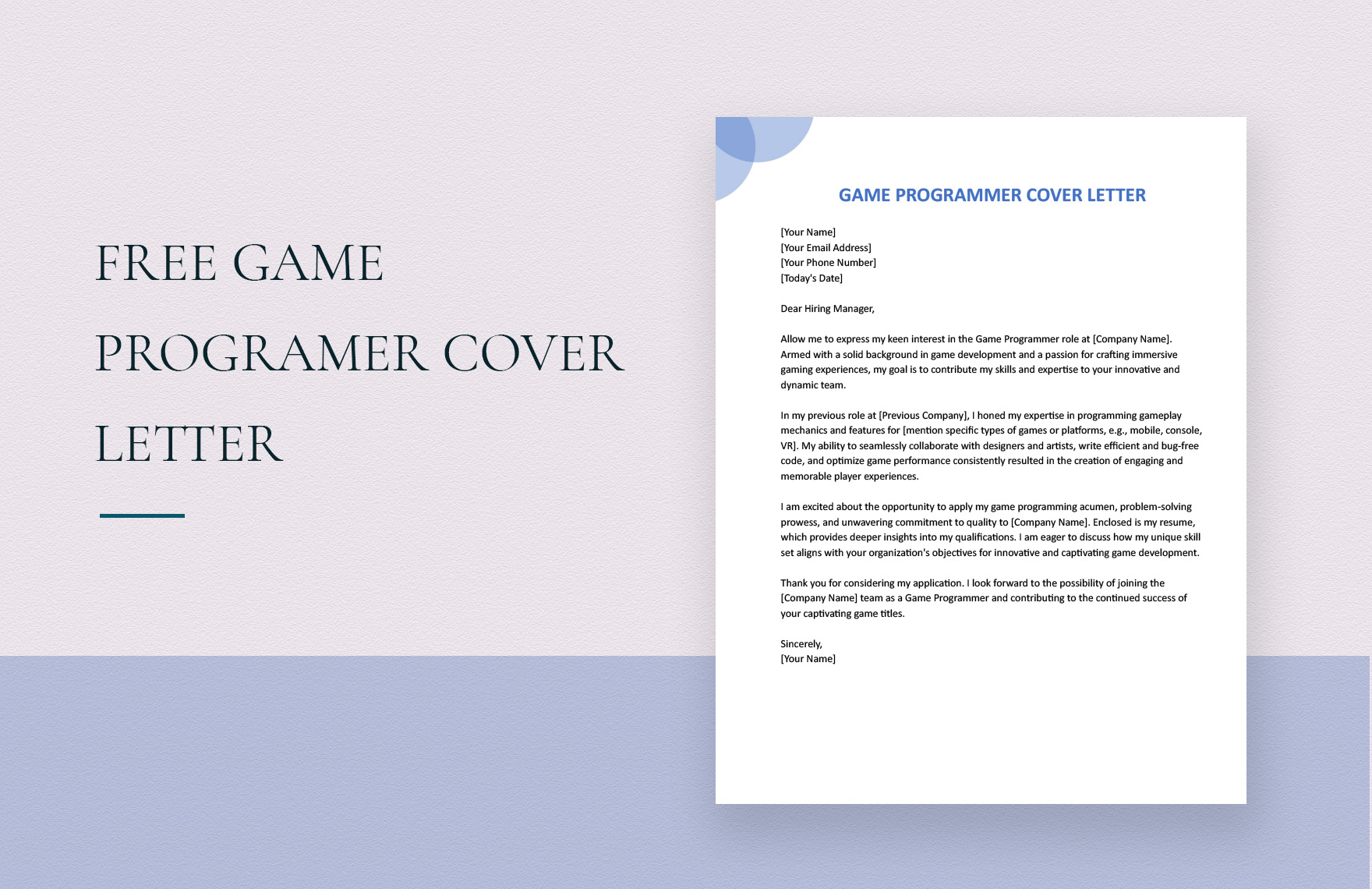 Game Programmer Cover Letter Example