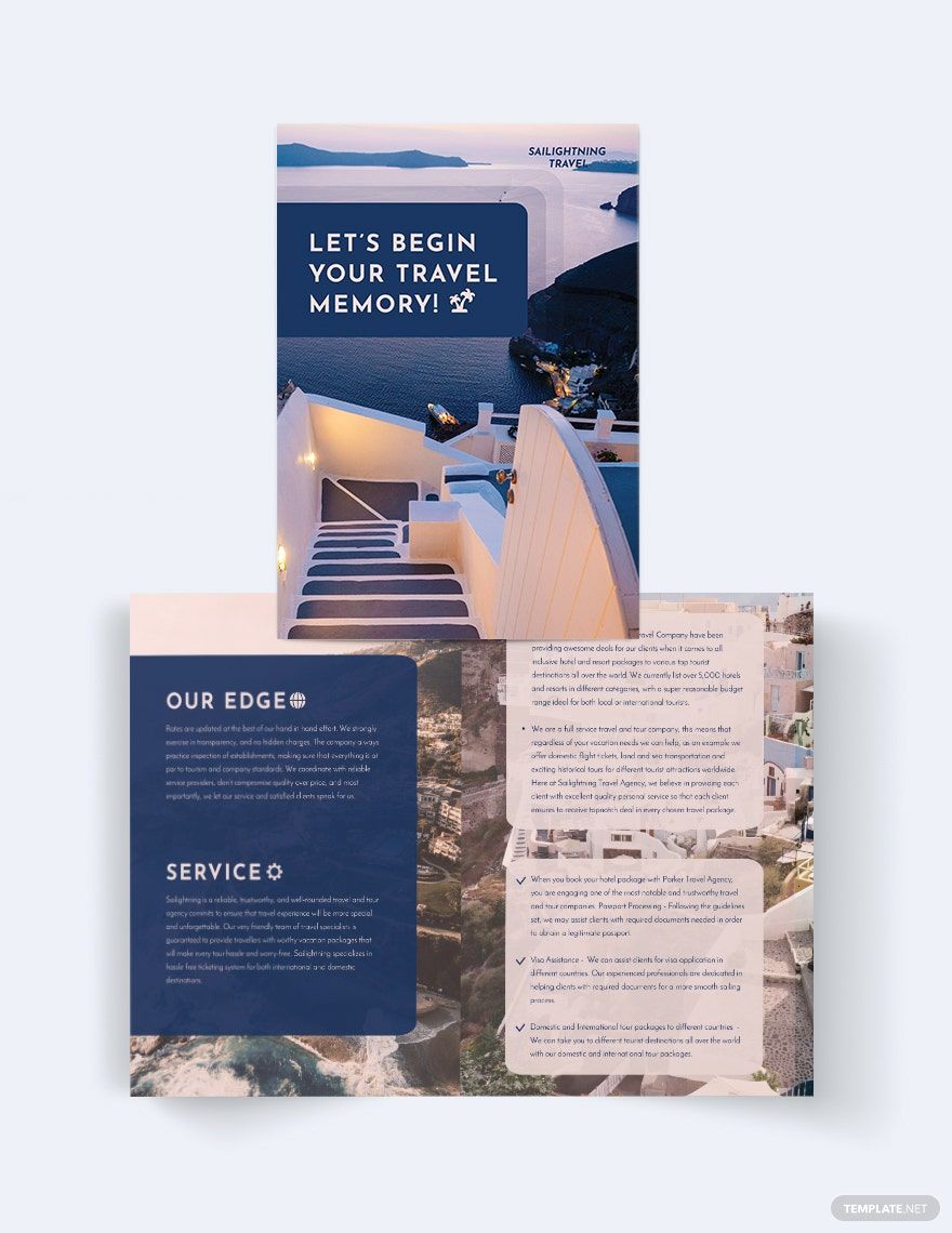 Travel Company Bi-Fold Brochure Template in Word, Google Docs, Illustrator, PSD, Apple Pages, Publisher, InDesign