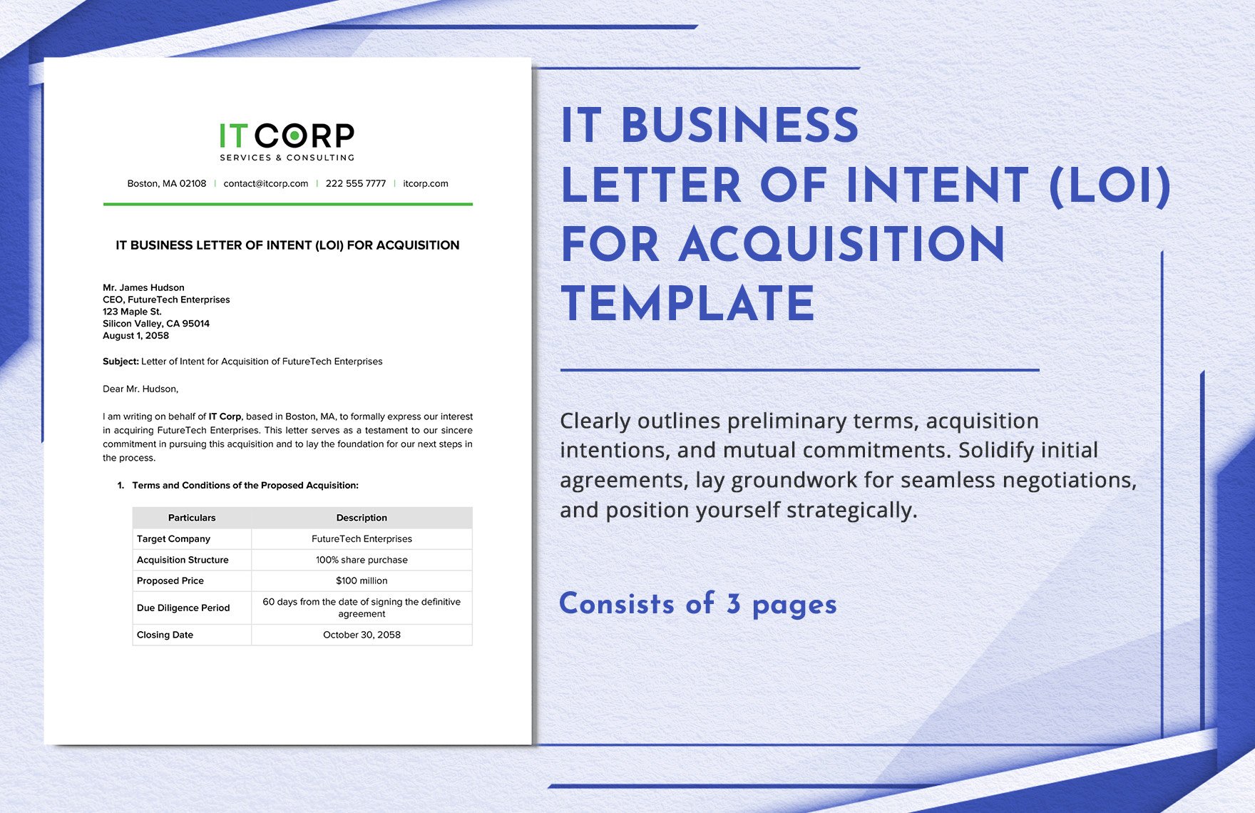 IT Business Letter of Intent (LOI) for Acquisition Template