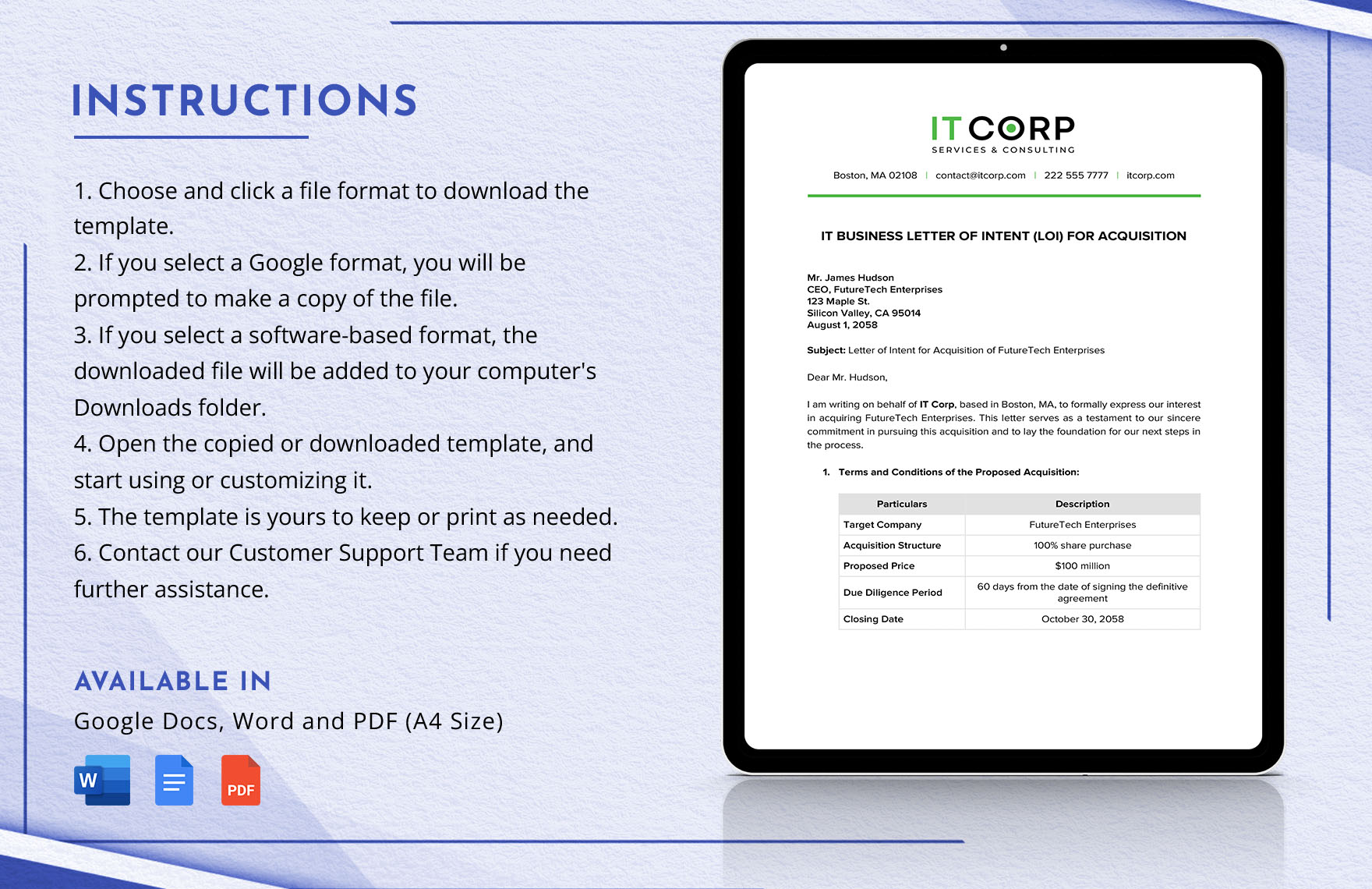 IT Business Letter of Intent LOI for Acquisition Template