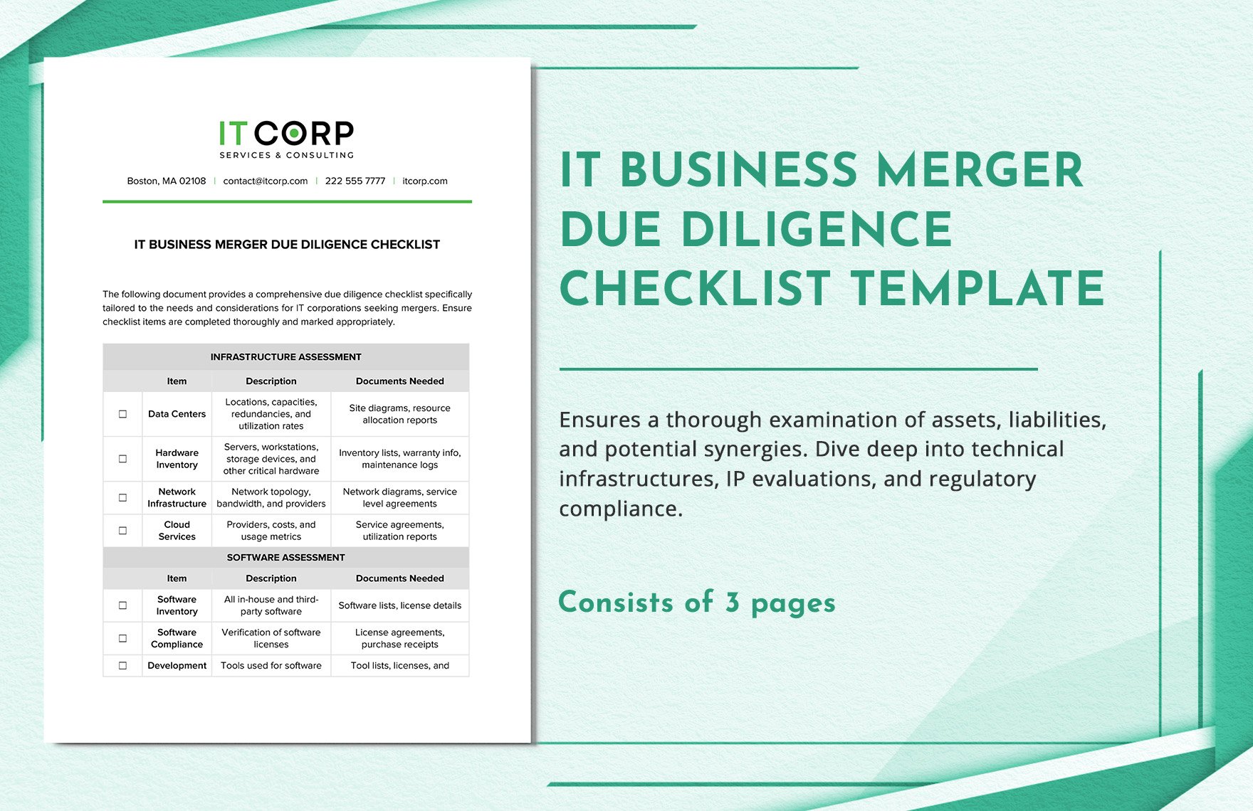 IT Business Merger Due Diligence Checklist Template in Word, Google Docs, PDF