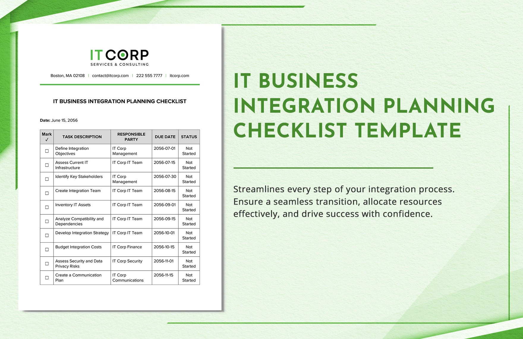 IT Business Integration Planning Checklist Template