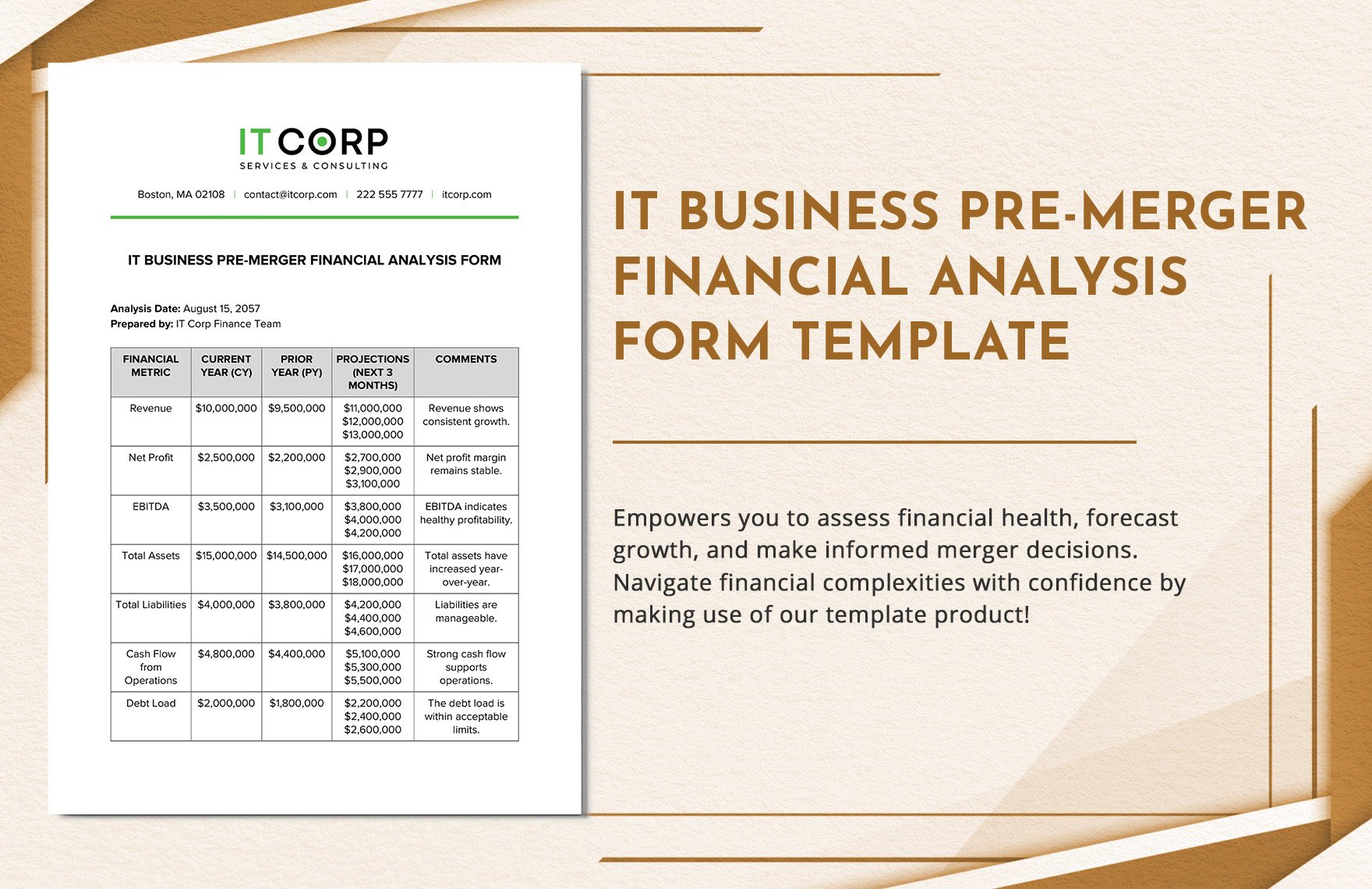 IT Business Pre-Merger Financial Analysis Form Template