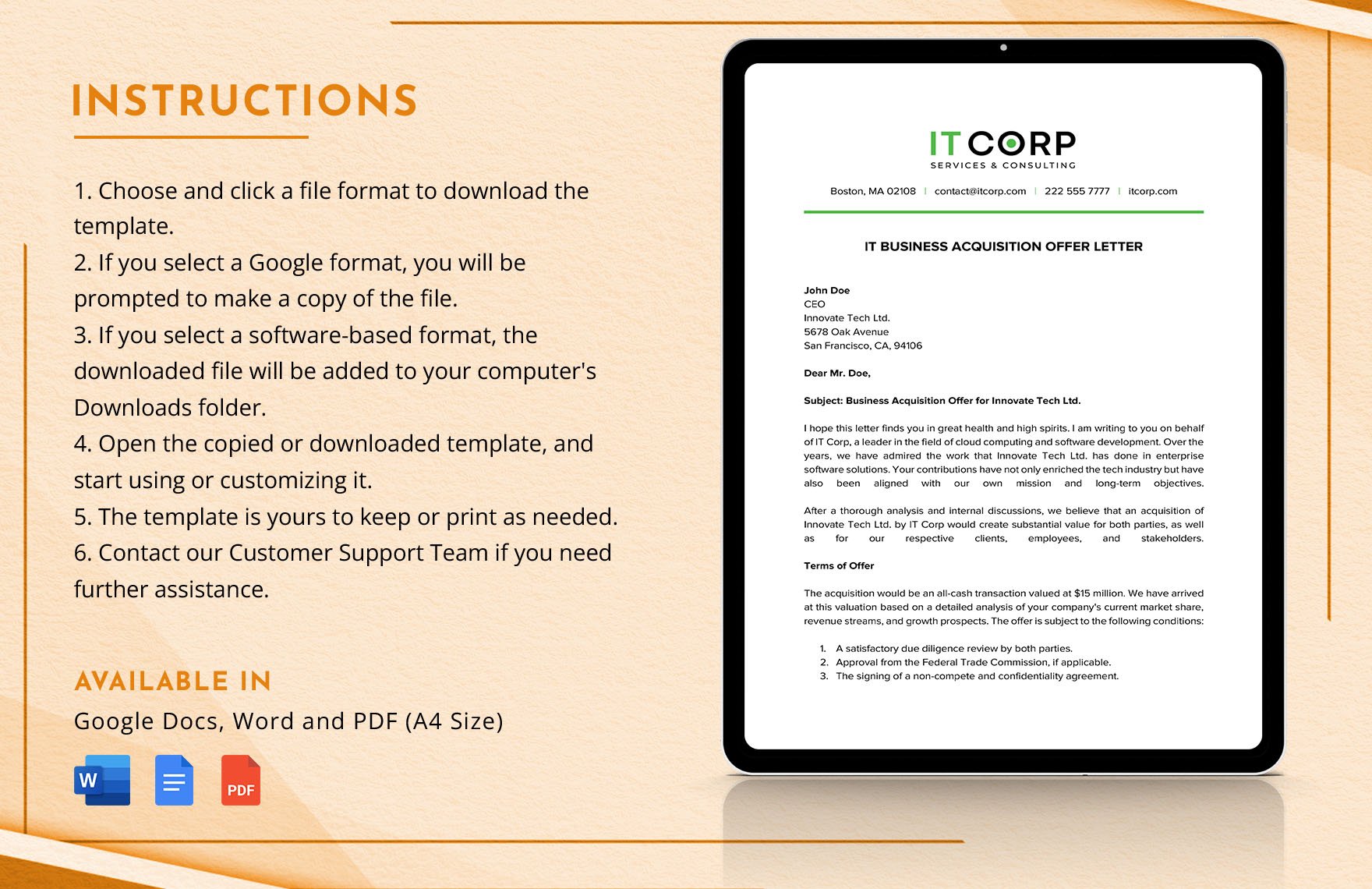 IT Business Acquisition Offer Letter Template