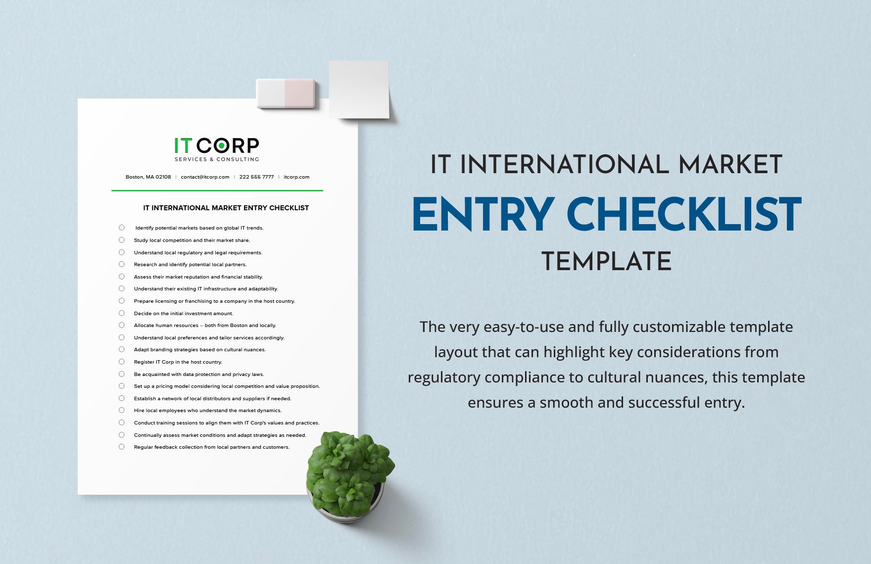 IT International Market Entry Checklist Template in Word, Google Docs, PDF