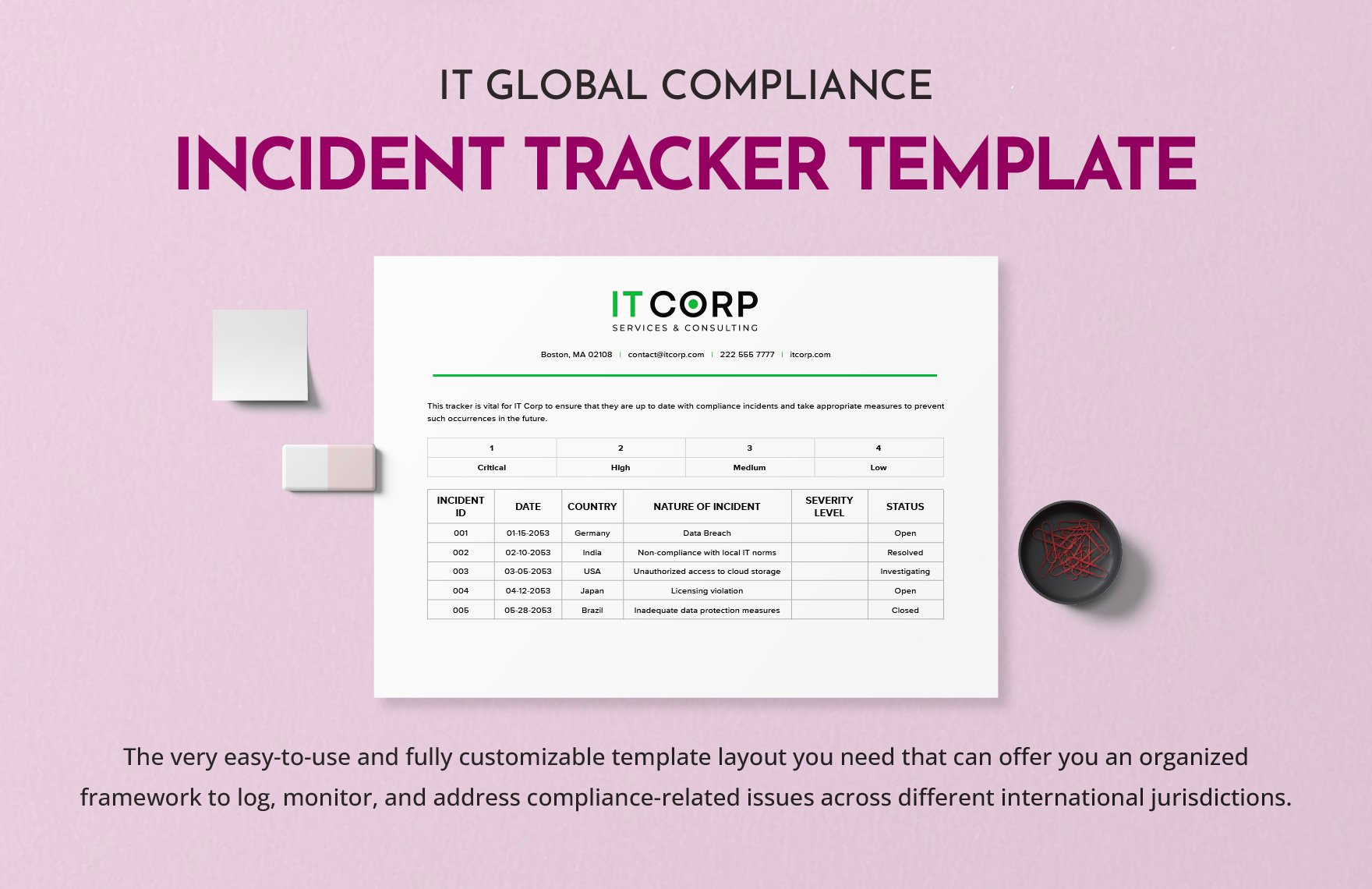 IT Global Compliance Incident Tracker Template