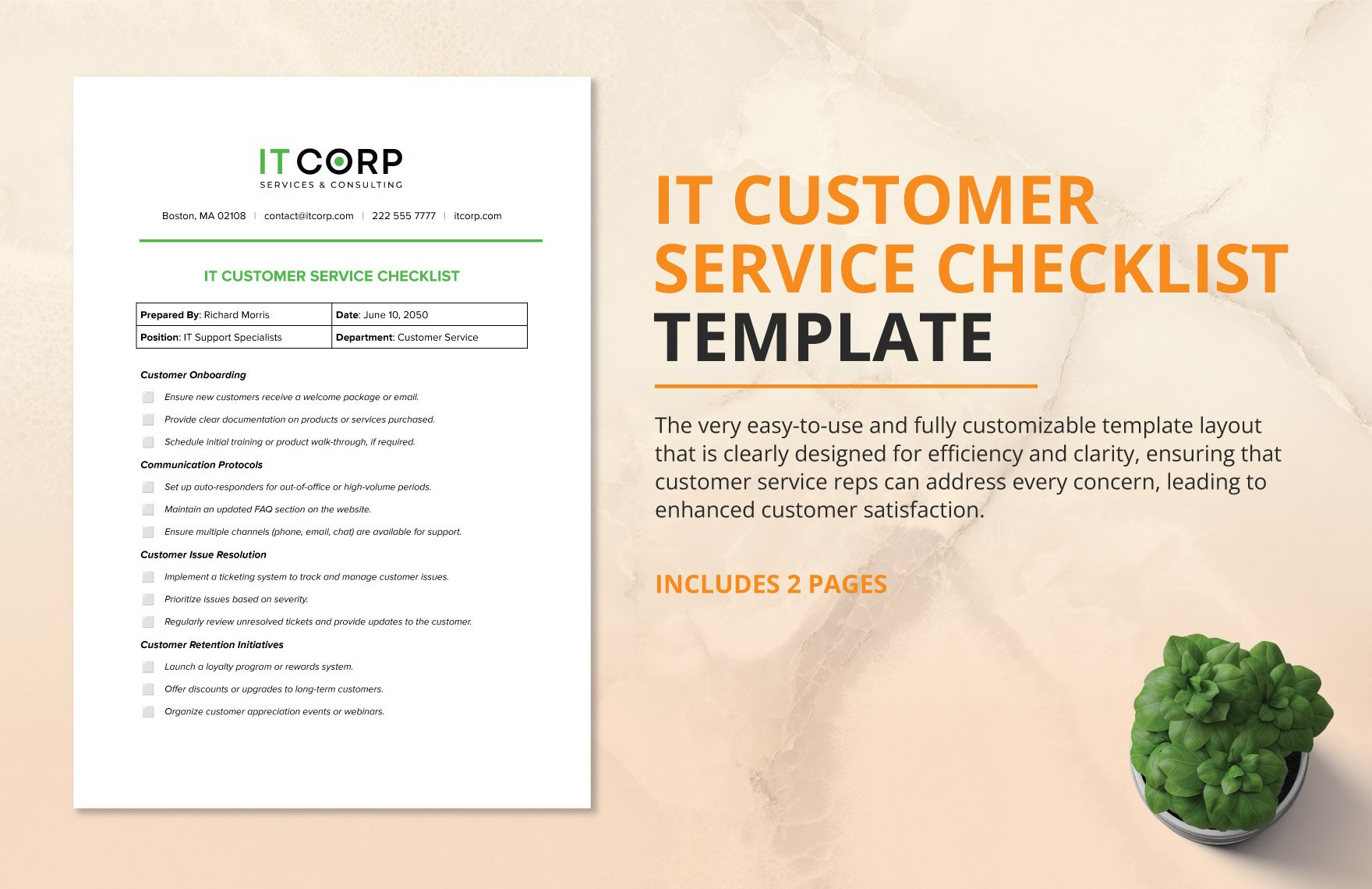 IT Customer Service Checklist Template