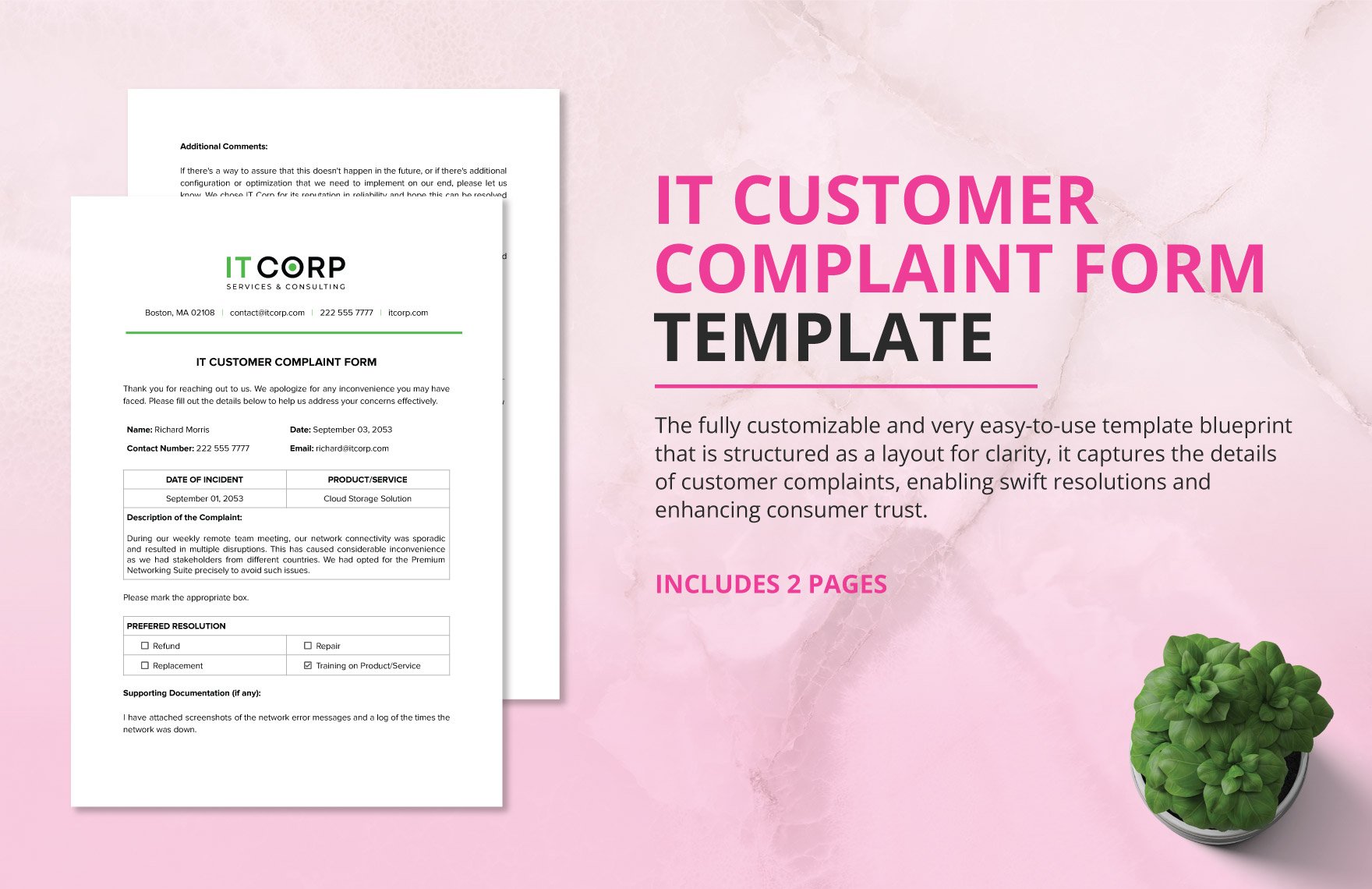 IT Customer Complaint Form Template