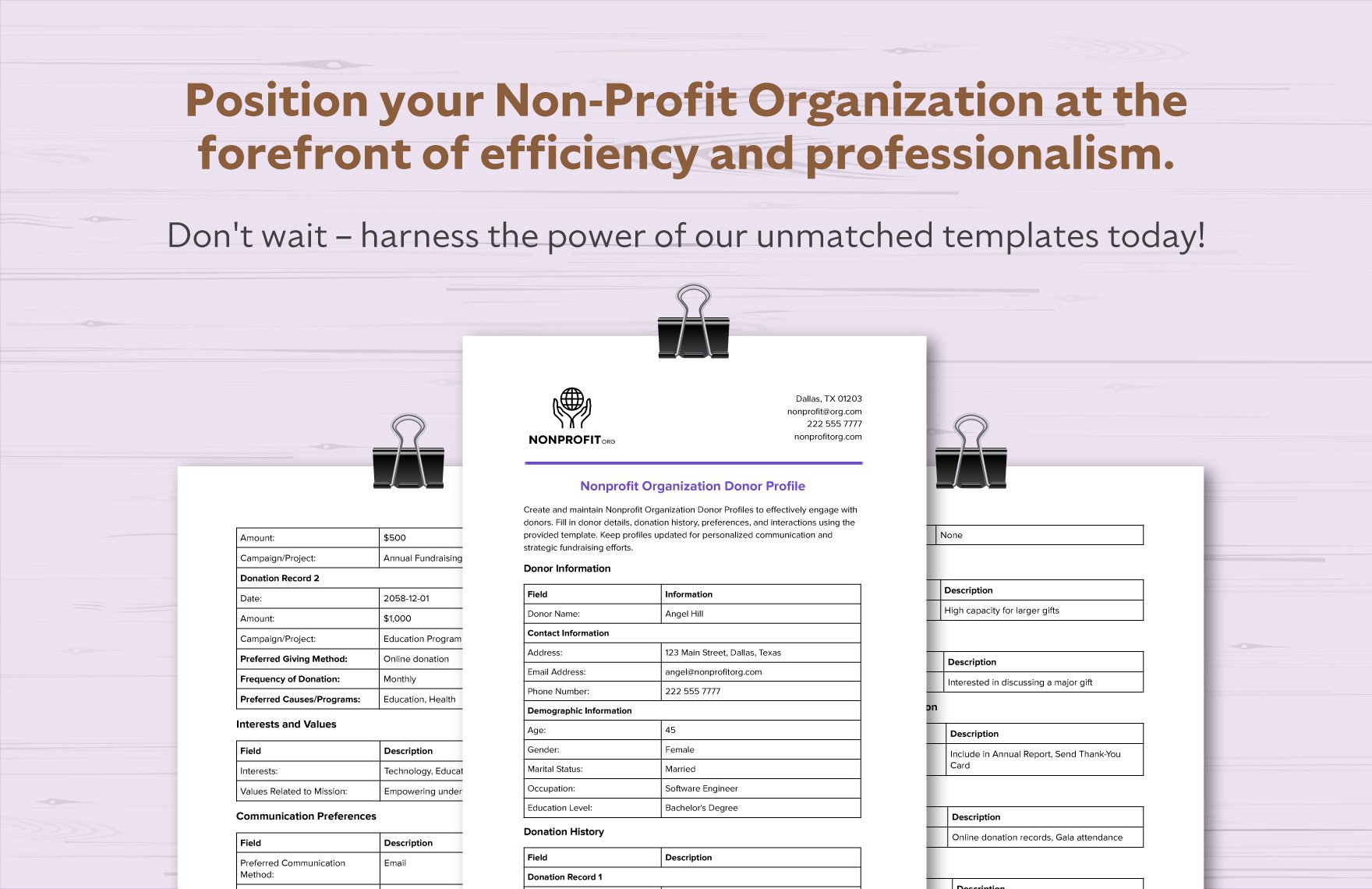 Nonprofit Organization Donor Profile Template