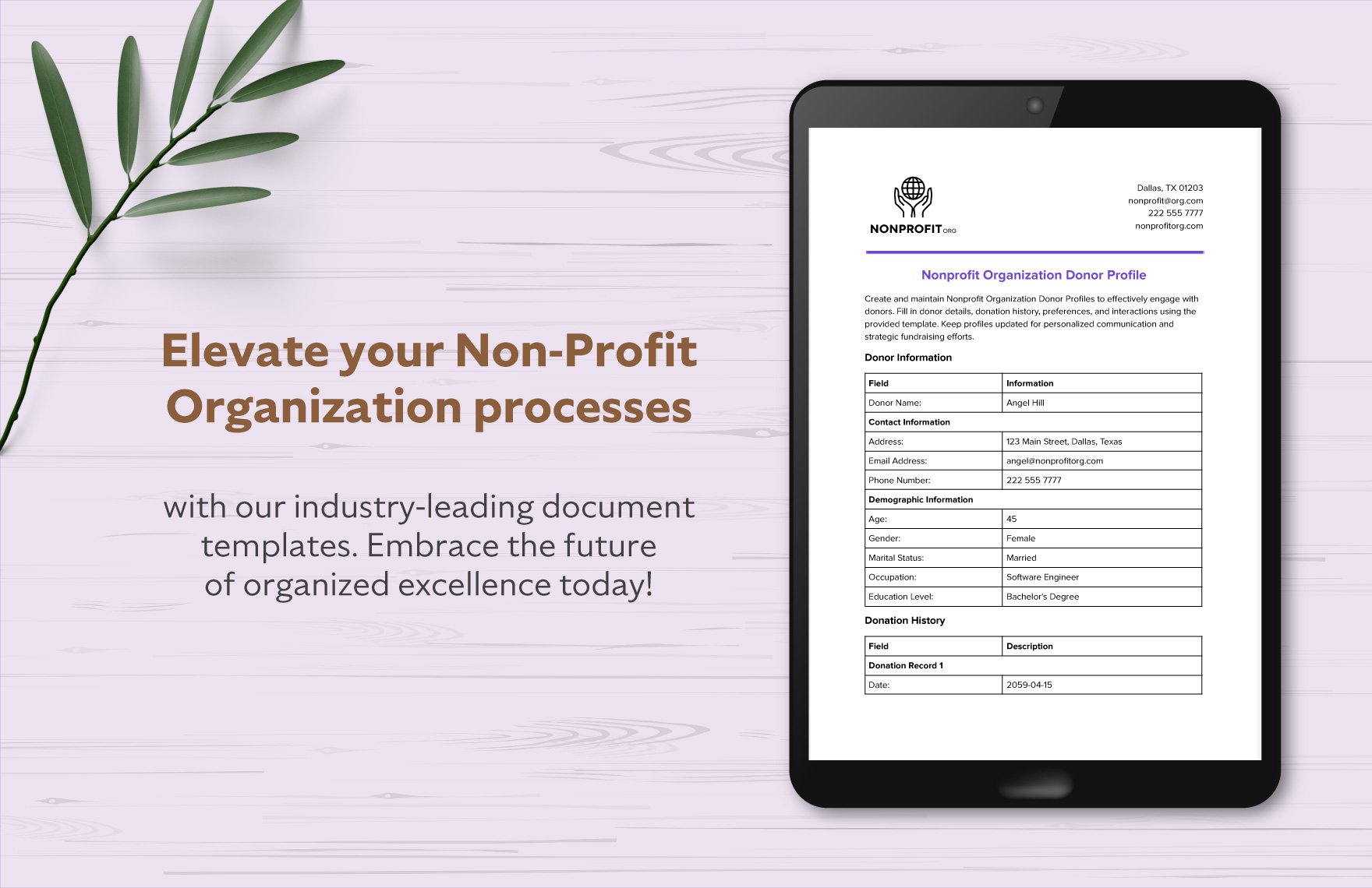 Nonprofit Organization Donor Profile Template