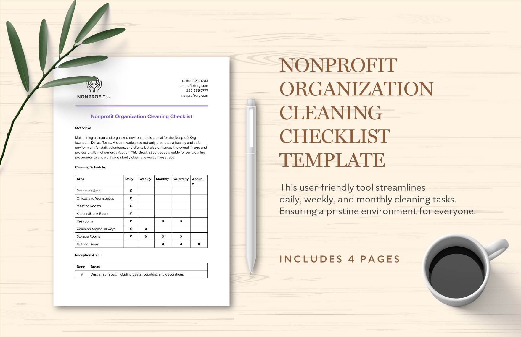 Nonprofit Organization Cleaning Checklist Template in Word, Google Docs, PDF
