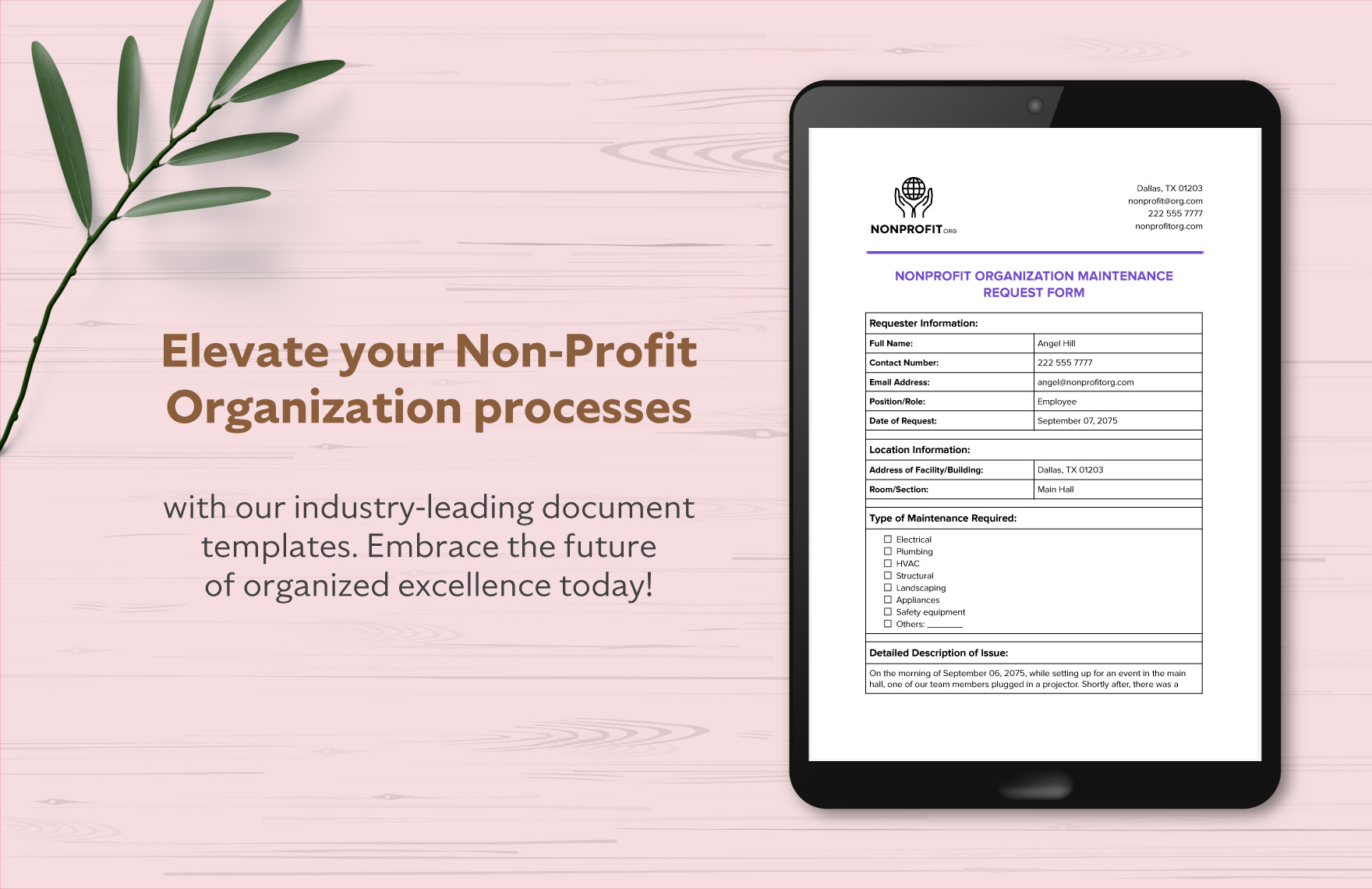 Nonprofit Organization Maintenance Request Form Template