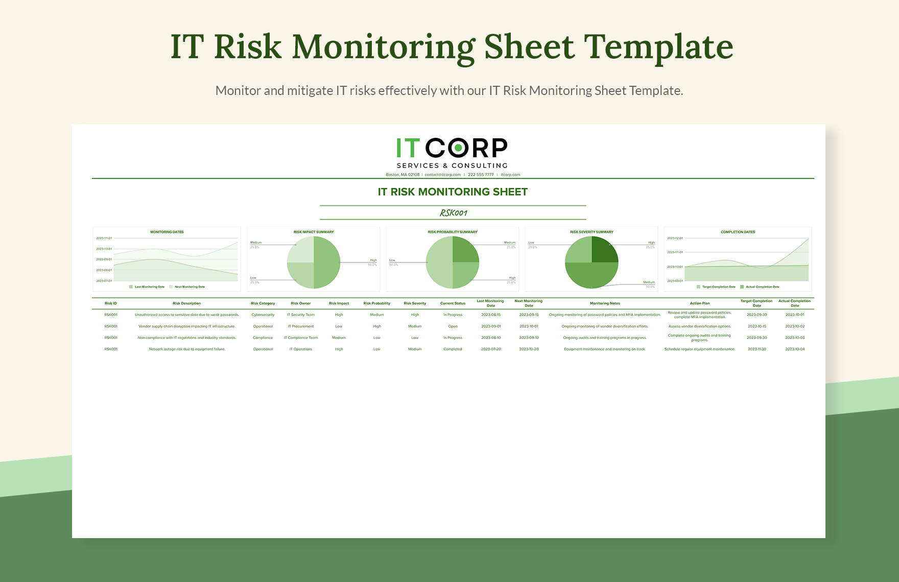 IT Risk Monitoring Sheet Template
