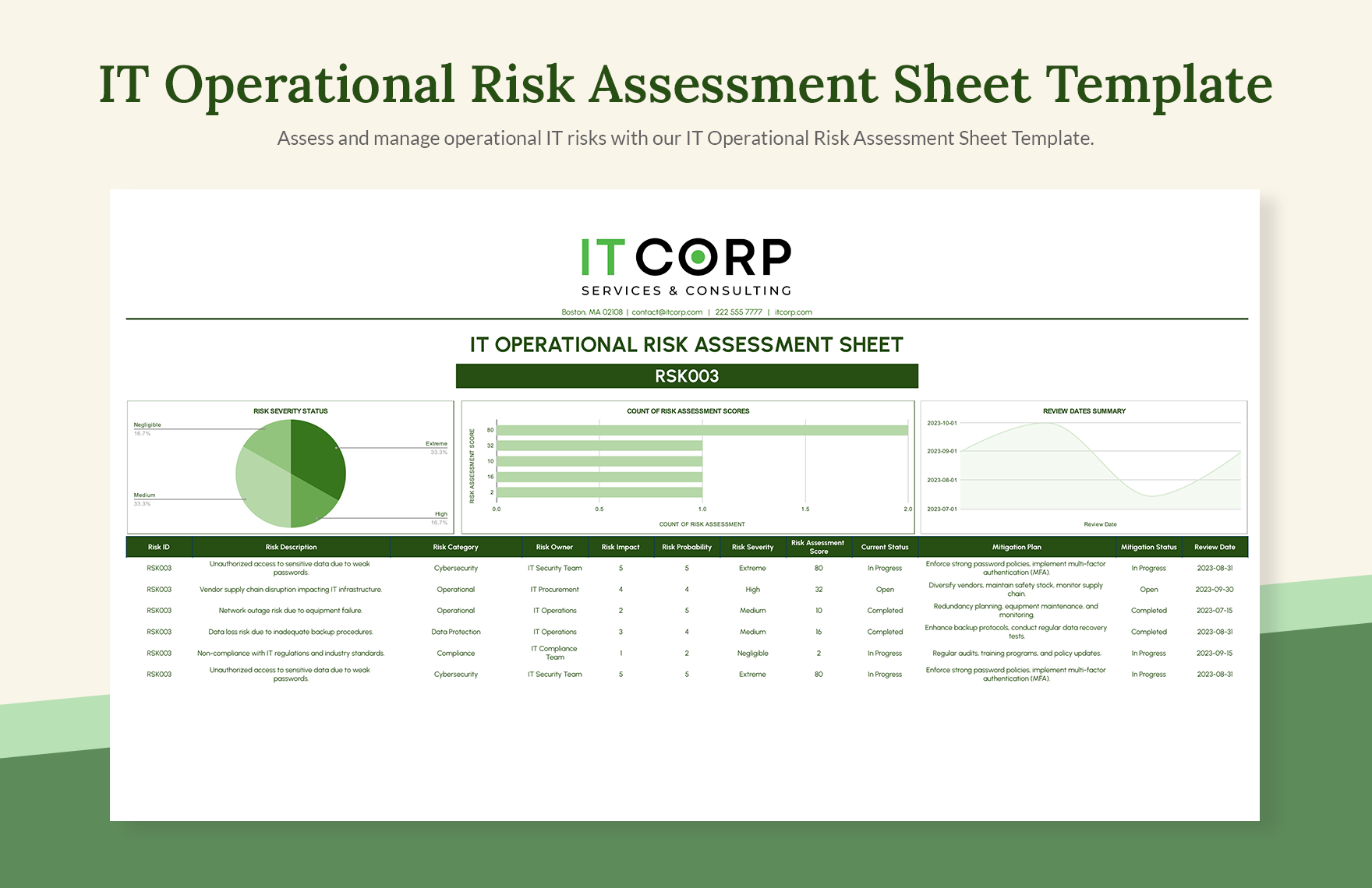 IT Operational Risk Assessment Sheet Template