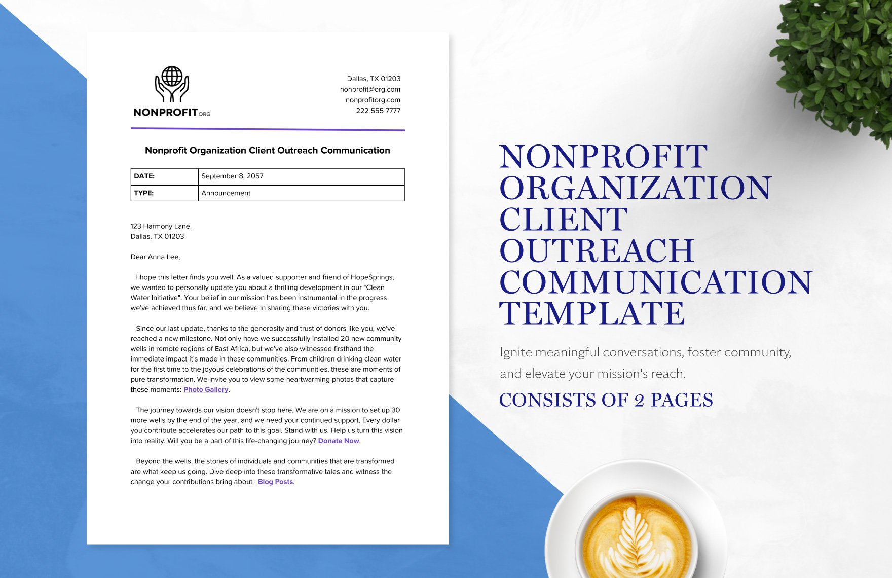 Nonprofit Organization Client Outreach Communication Template in Word, Google Docs, PDF