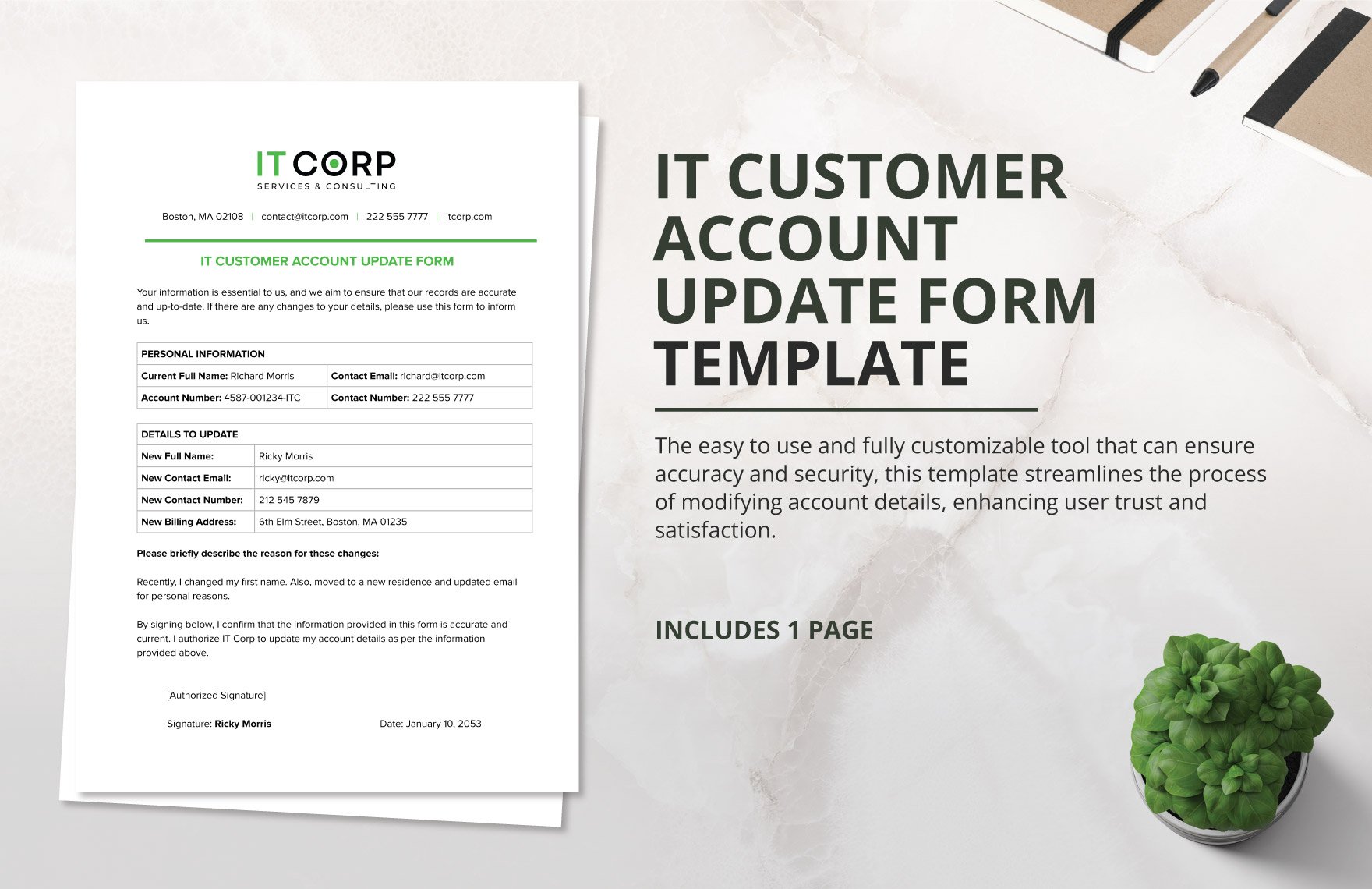 IT Customer Account Update Form Template