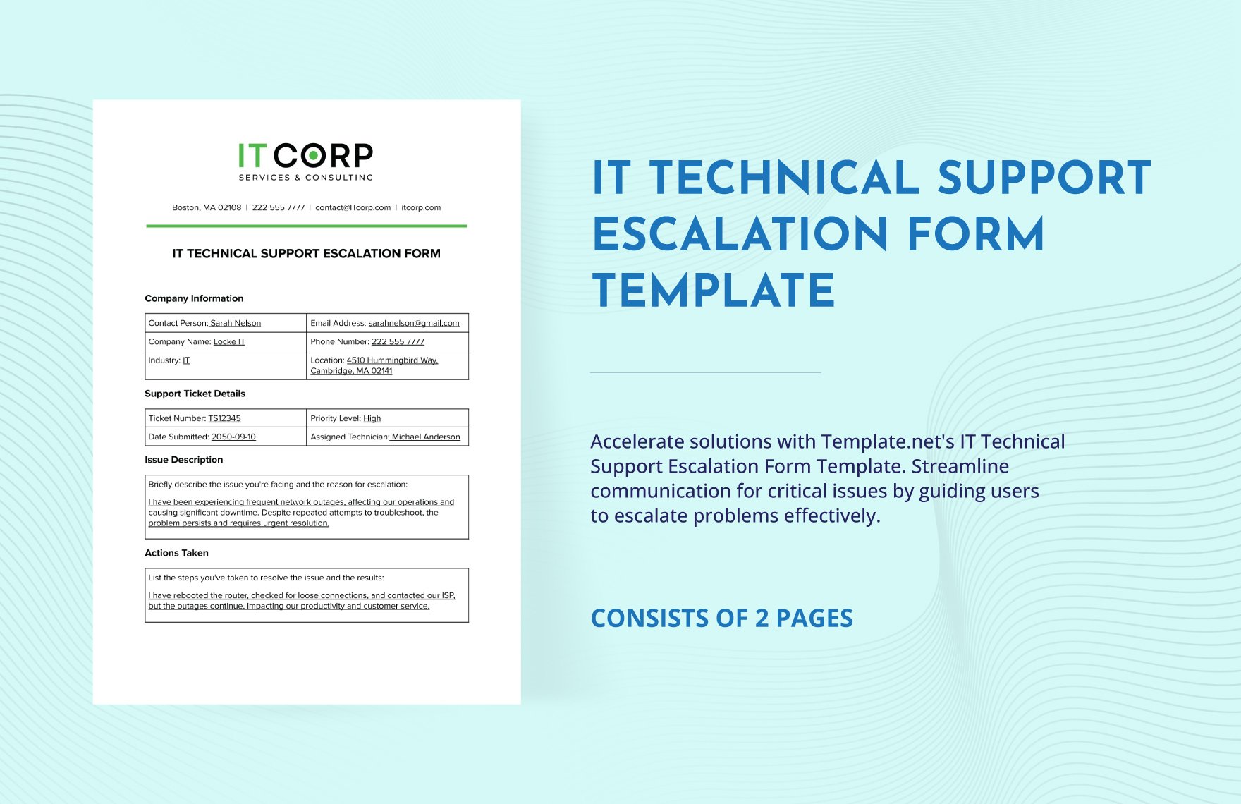 IT Technical Support Escalation Form Template