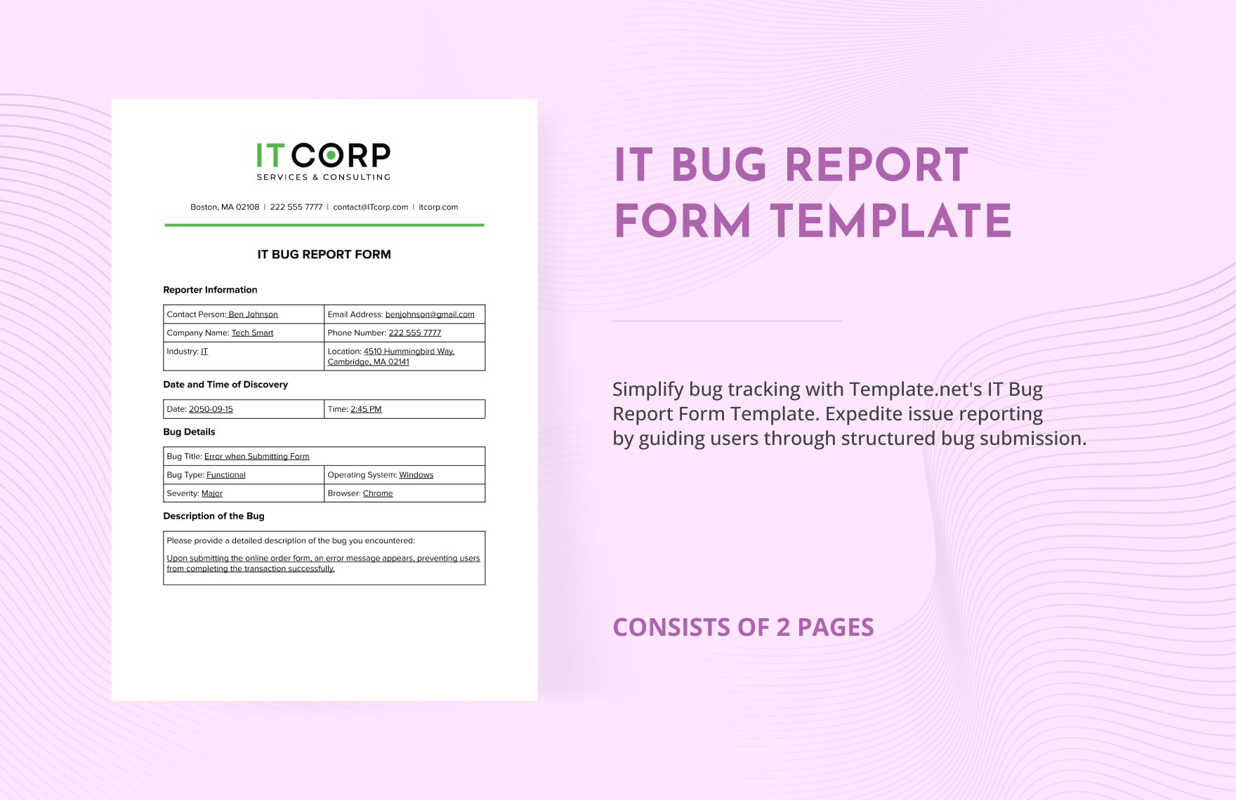 IT Bug Report Form Template in Word, Google Docs, PDF