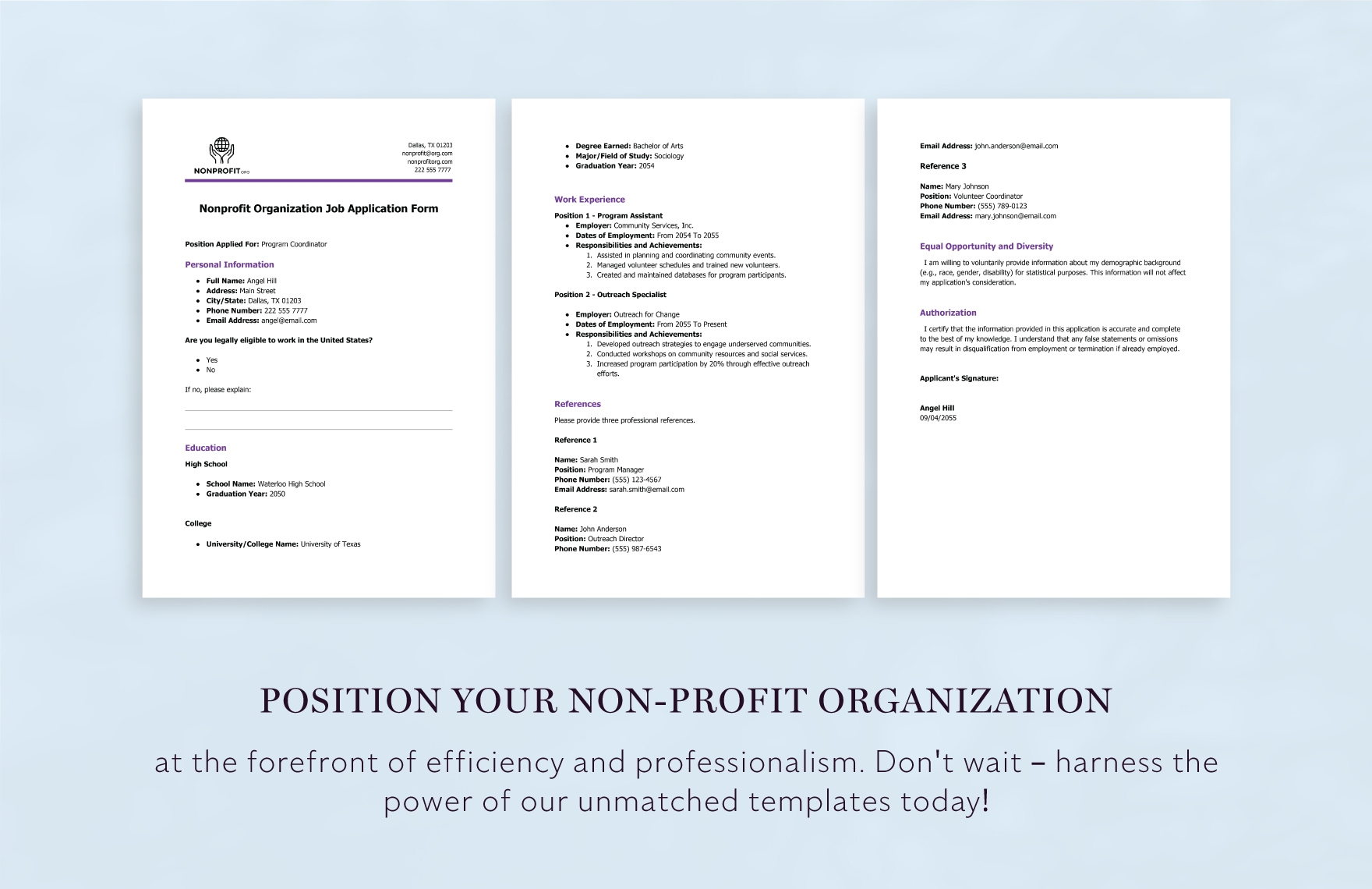 Nonprofit Organization Job Application Form Template