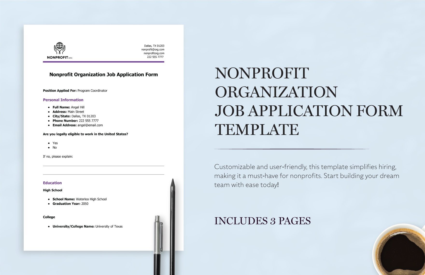 Nonprofit Organization Job Application Form Template