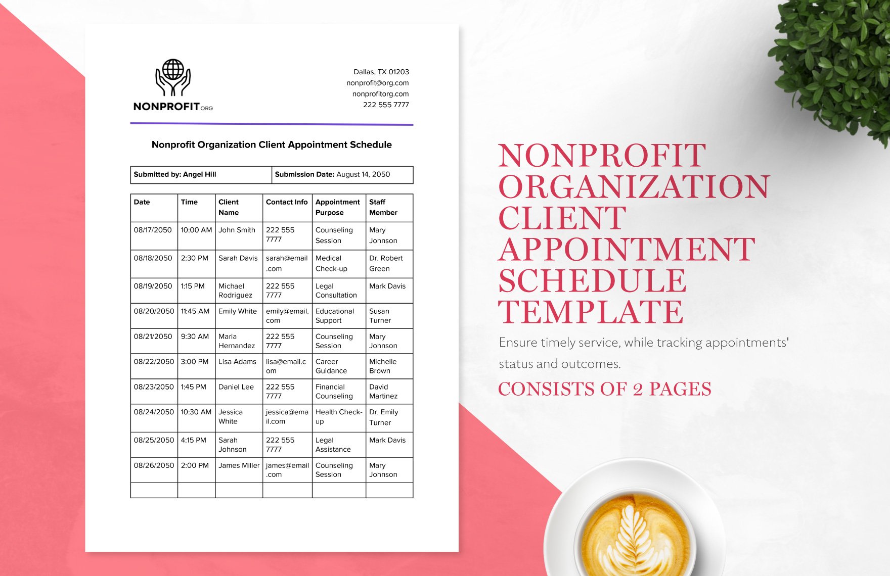 Nonprofit Organization Client Appointment Schedule Template
