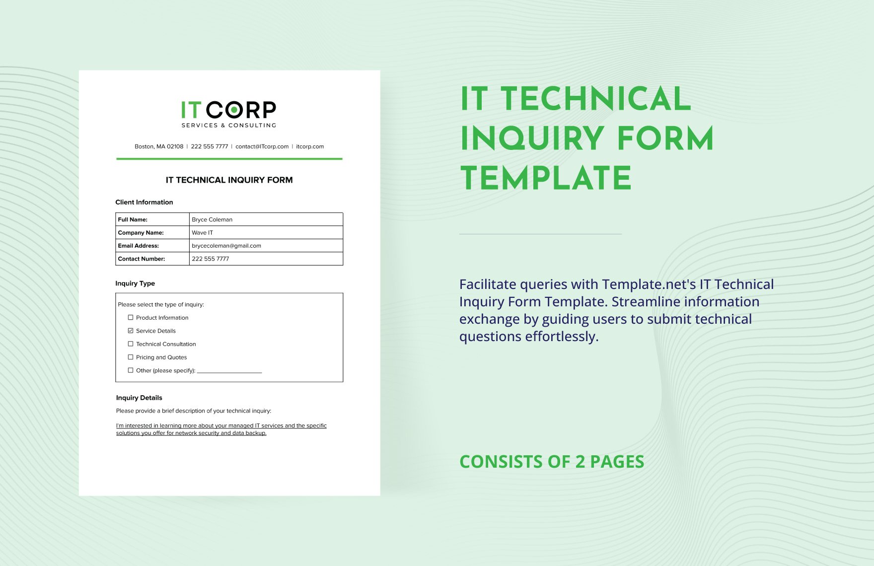 IT Technical Inquiry Form Template