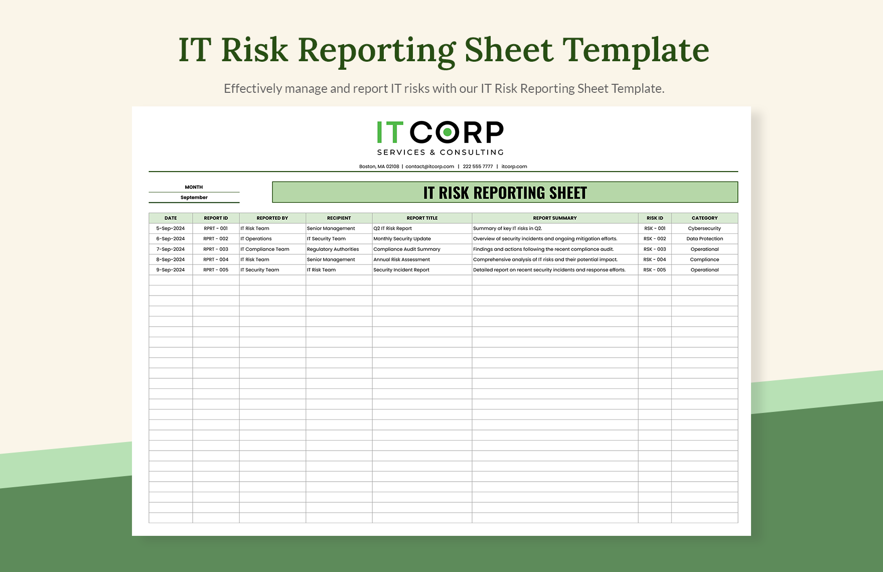 IT Risk Reporting Sheet Template