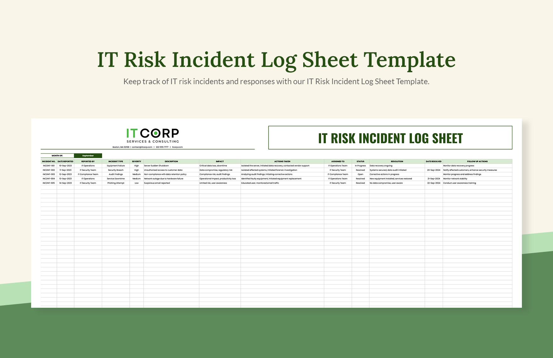 IT Risk Incident Log Sheet Template