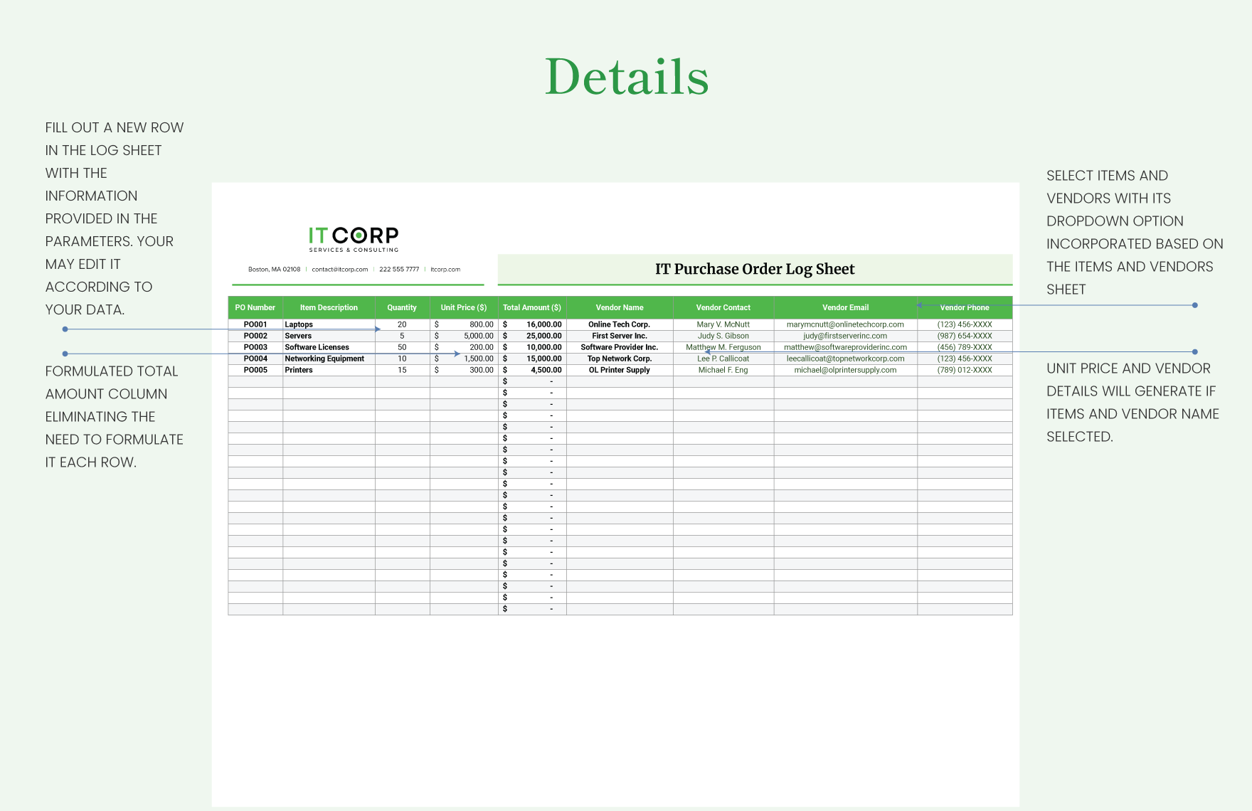 IT Purchase Order Log Sheet Template