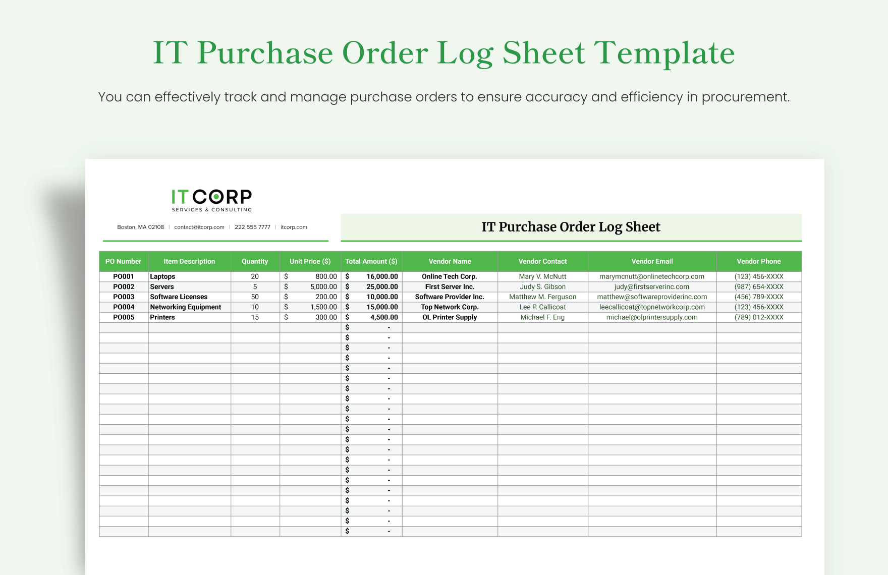 Free Order Log Templates Editable And Printable