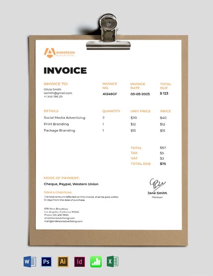 advertising agency invoice template  word doc  excel