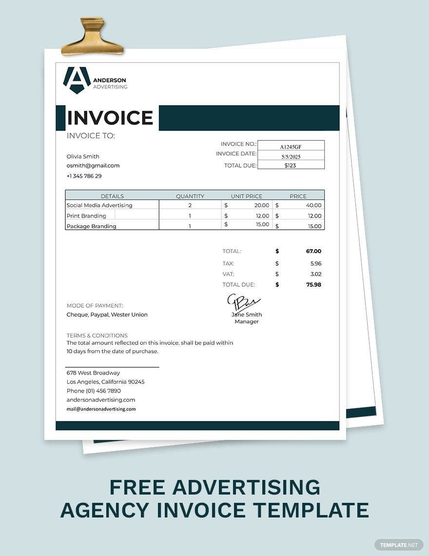 Advertising agency Invoice Template