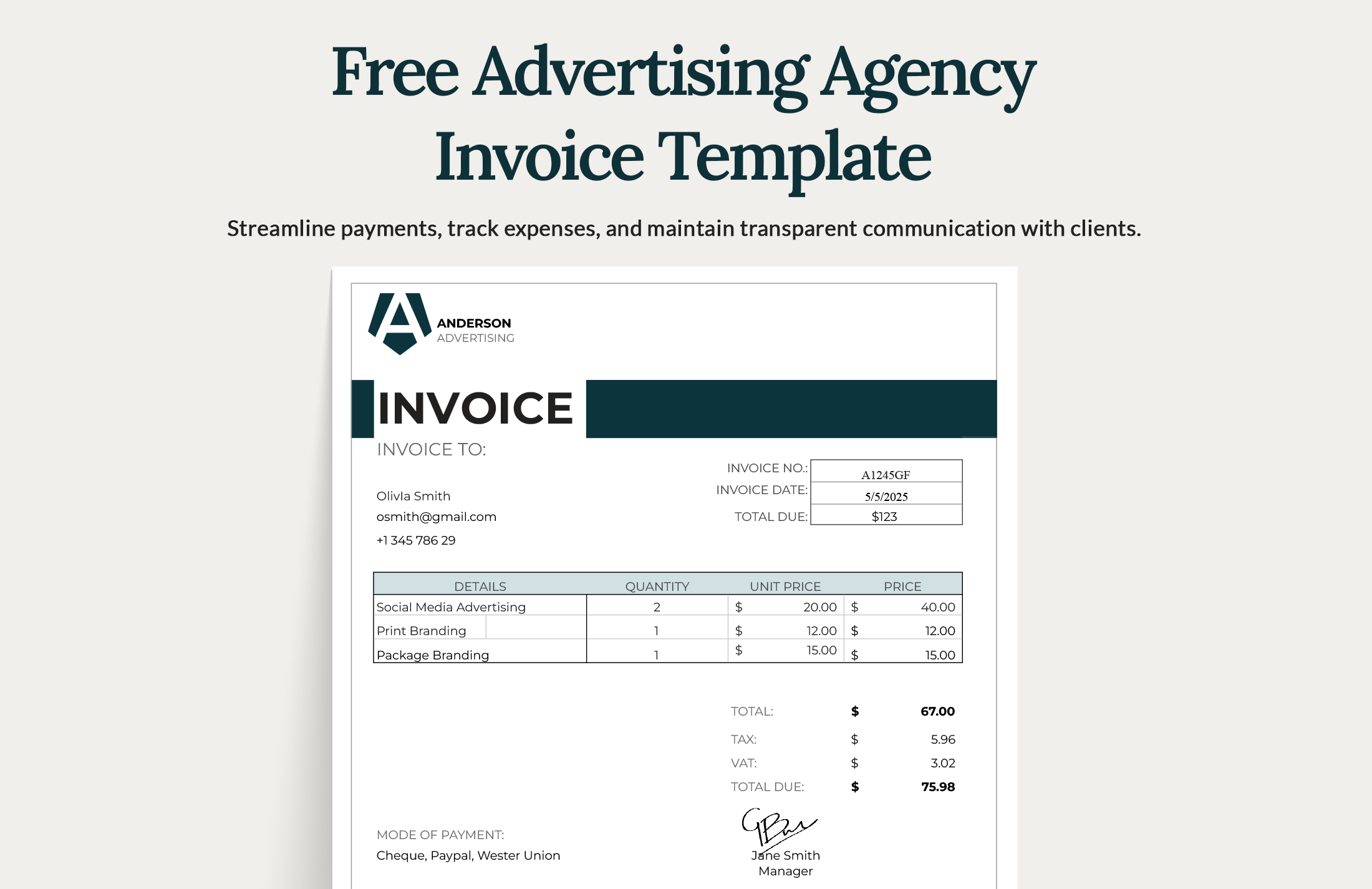Free Advertising agency Invoice Template Google Docs, Google Sheets