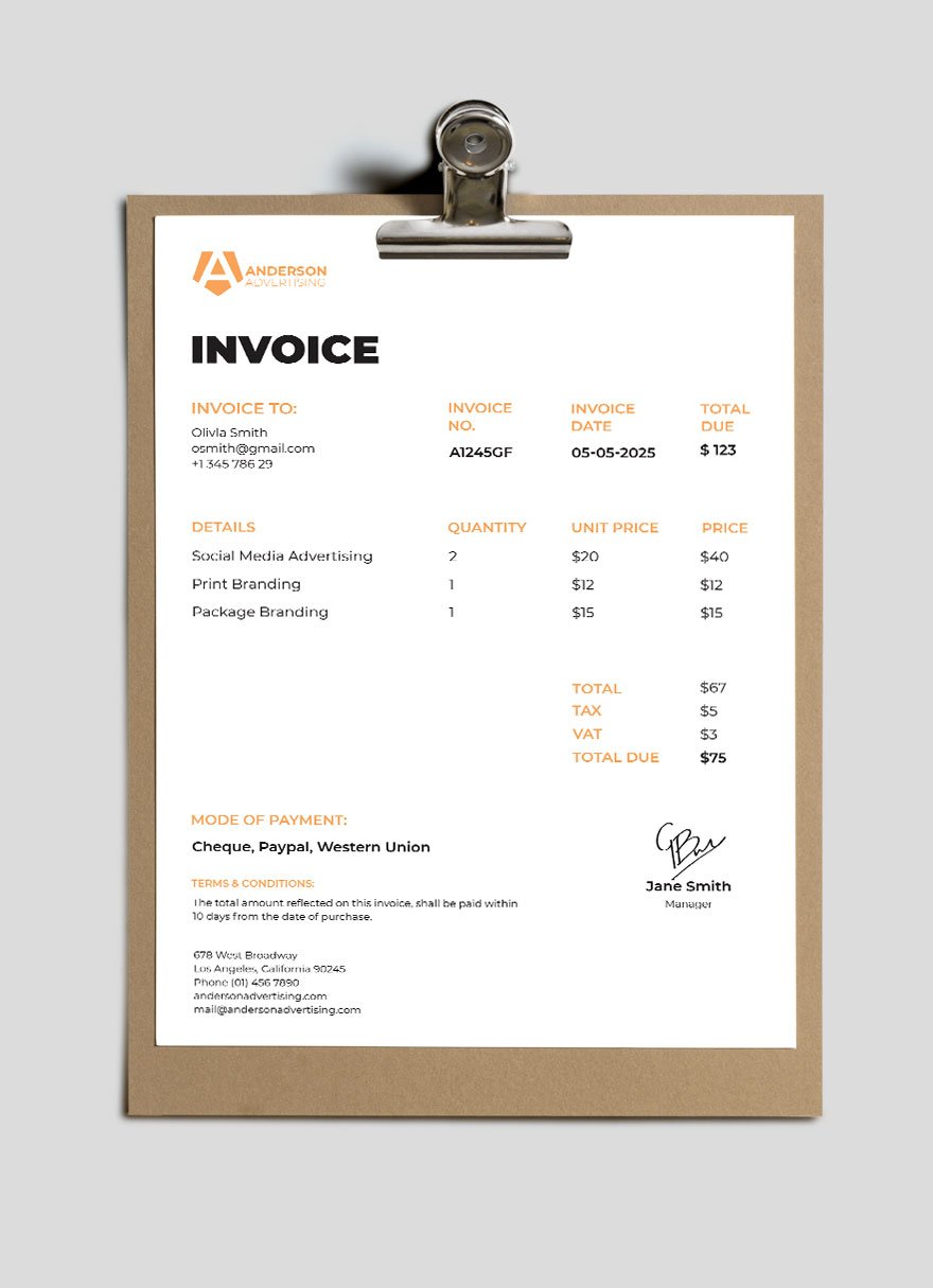 Advertising agency Invoice Template