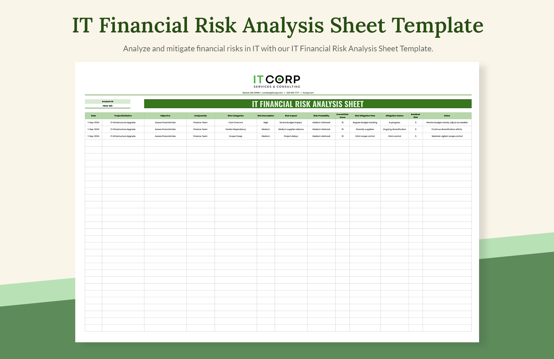 IT Financial Risk Analysis Sheet Template