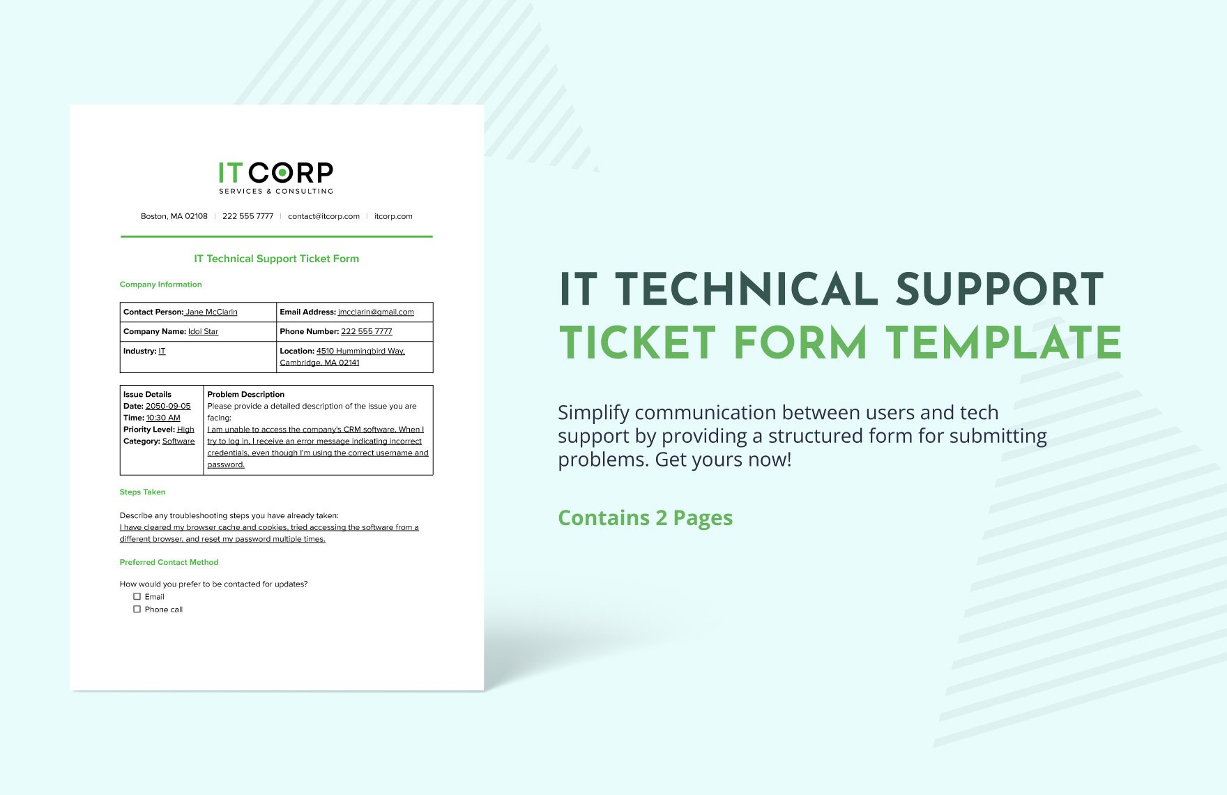 IT Technical Support Ticket Form Template