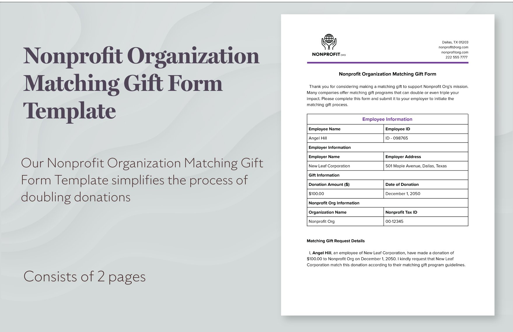 Nonprofit Organization Matching Gift Form Template