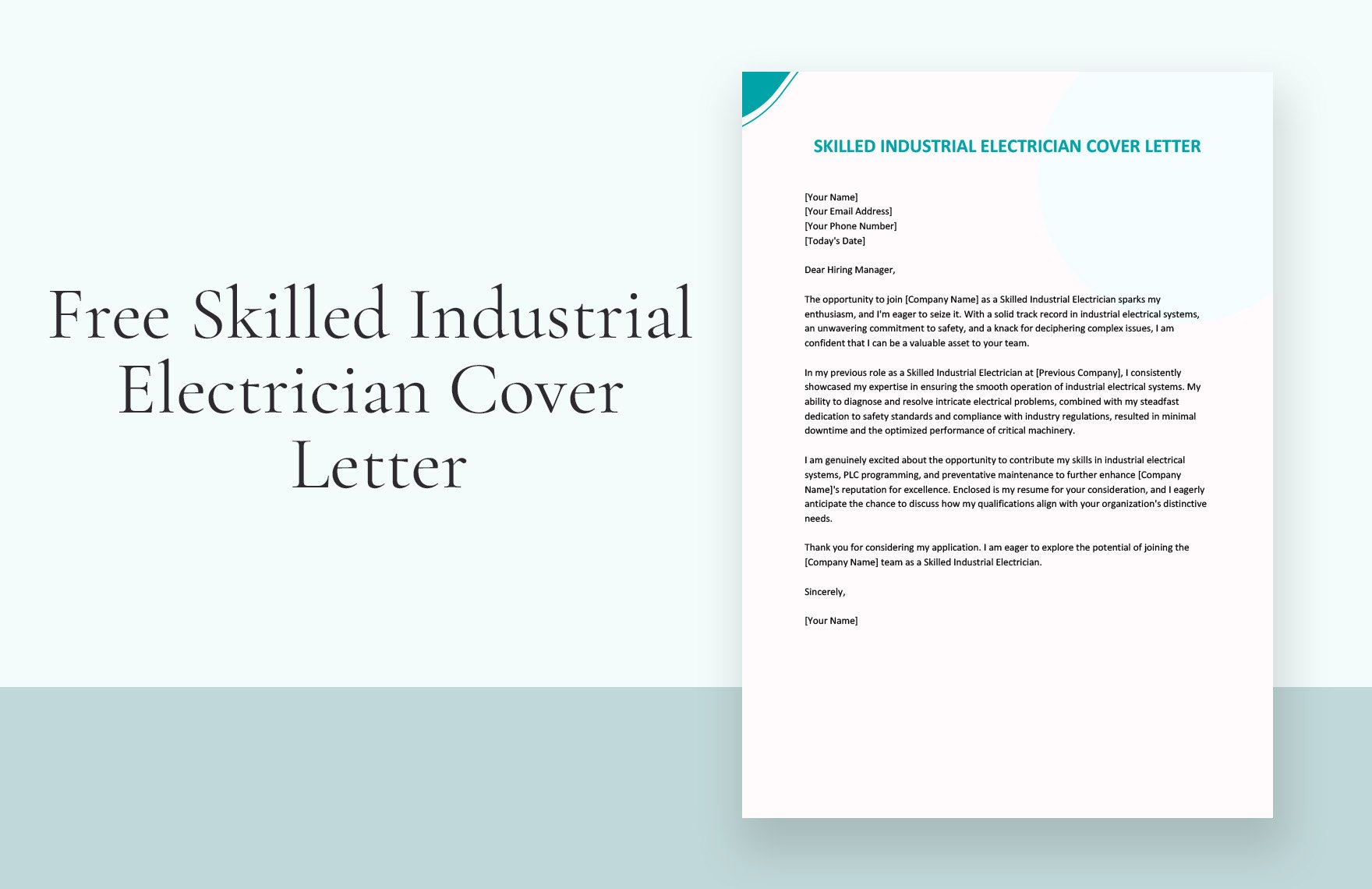 Skilled Industrial Electrician Cover Letter