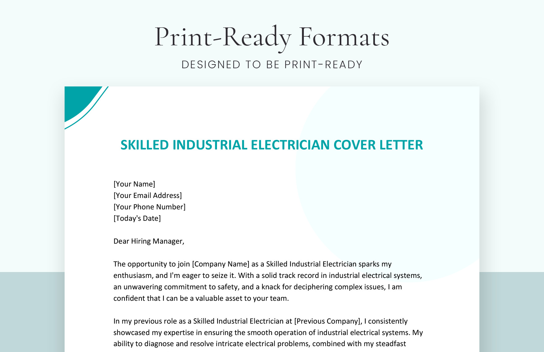 Skilled Industrial Electrician Cover Letter