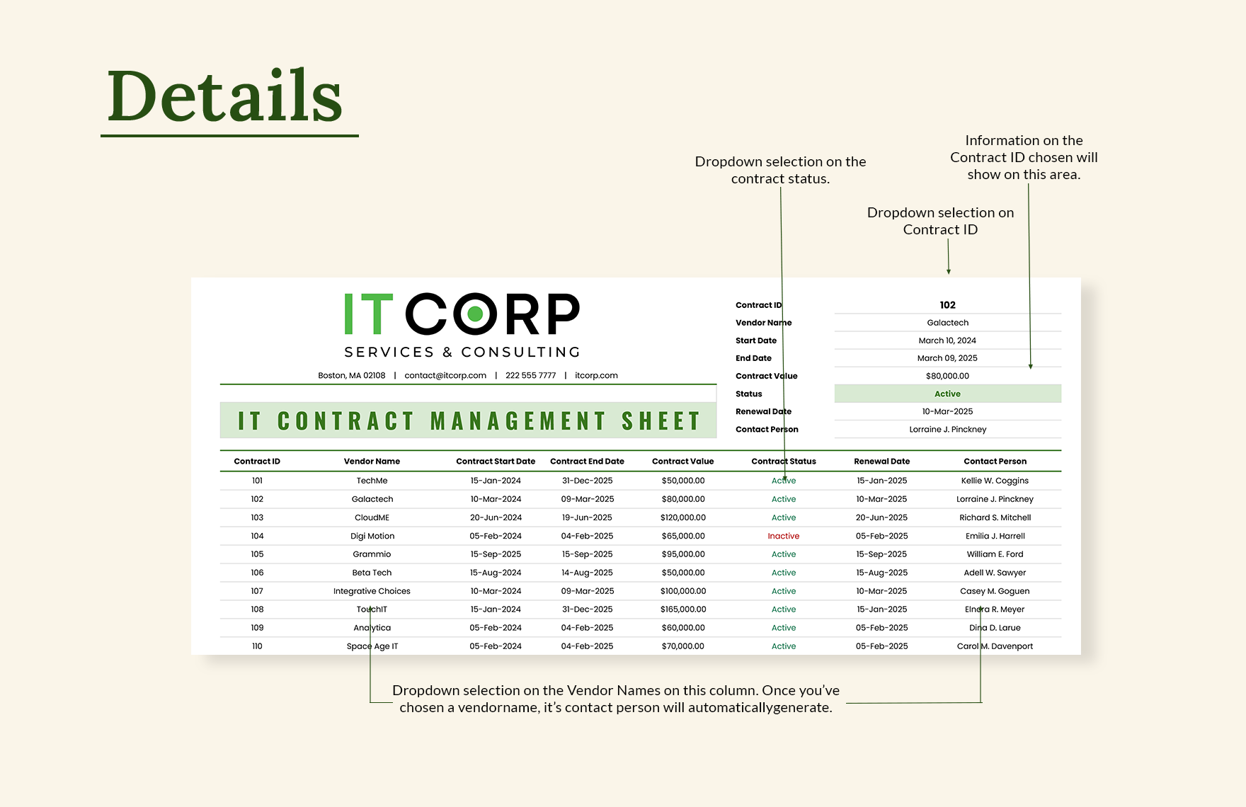 IT Contract Management Sheet Template