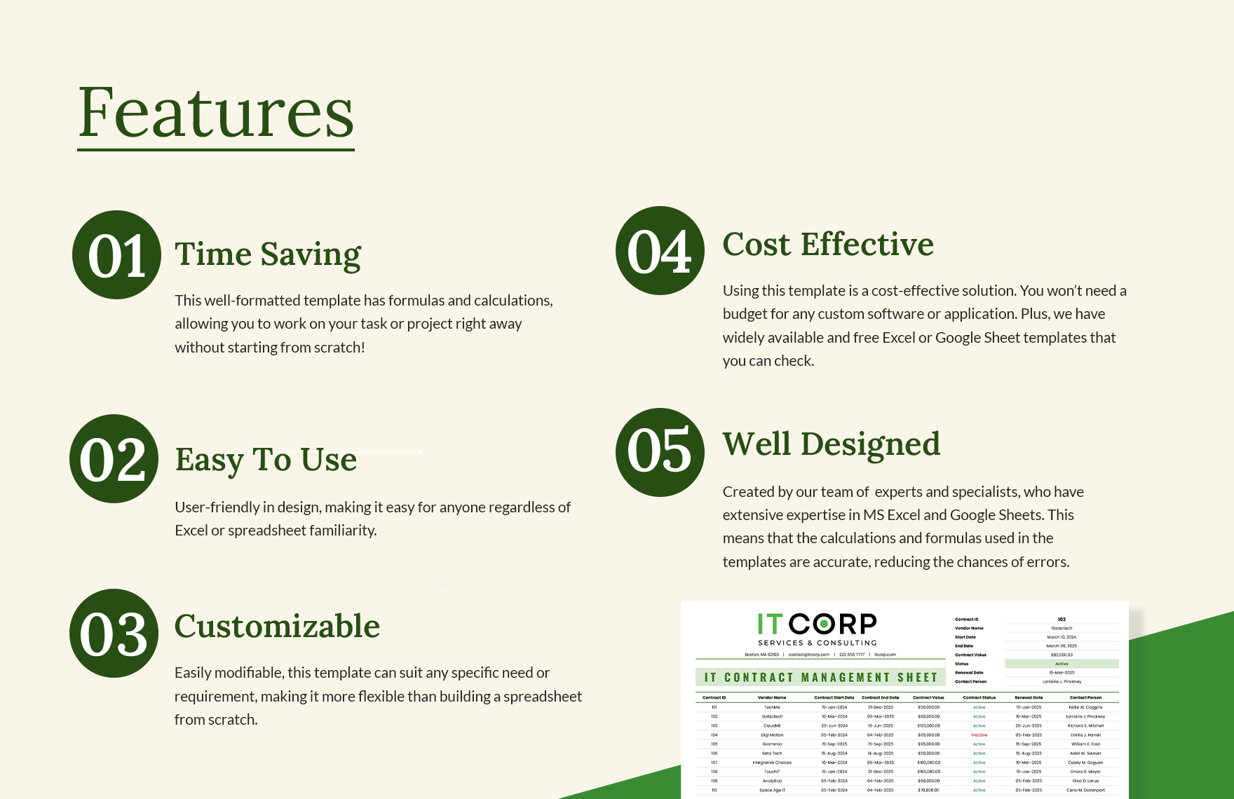 IT Contract Management Sheet Template