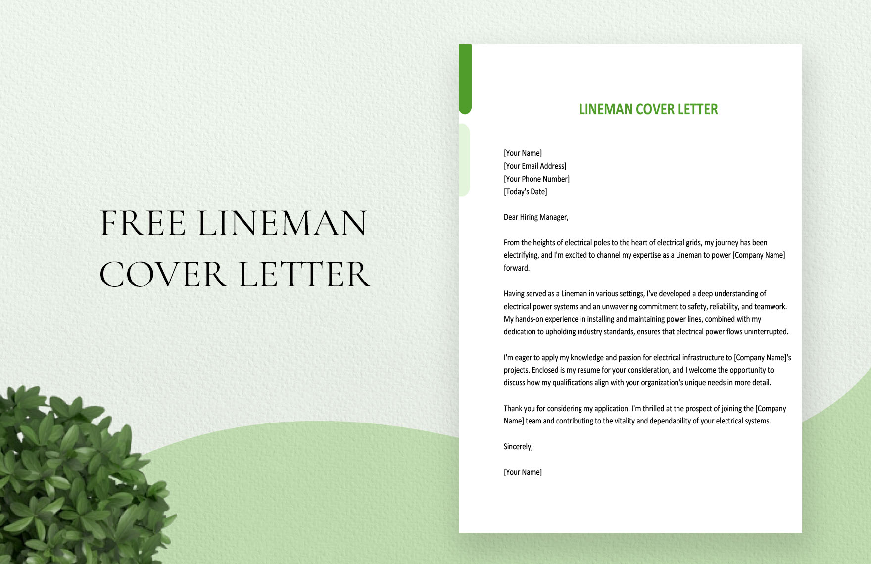 Lineman Cover Letter in Word, Google Docs