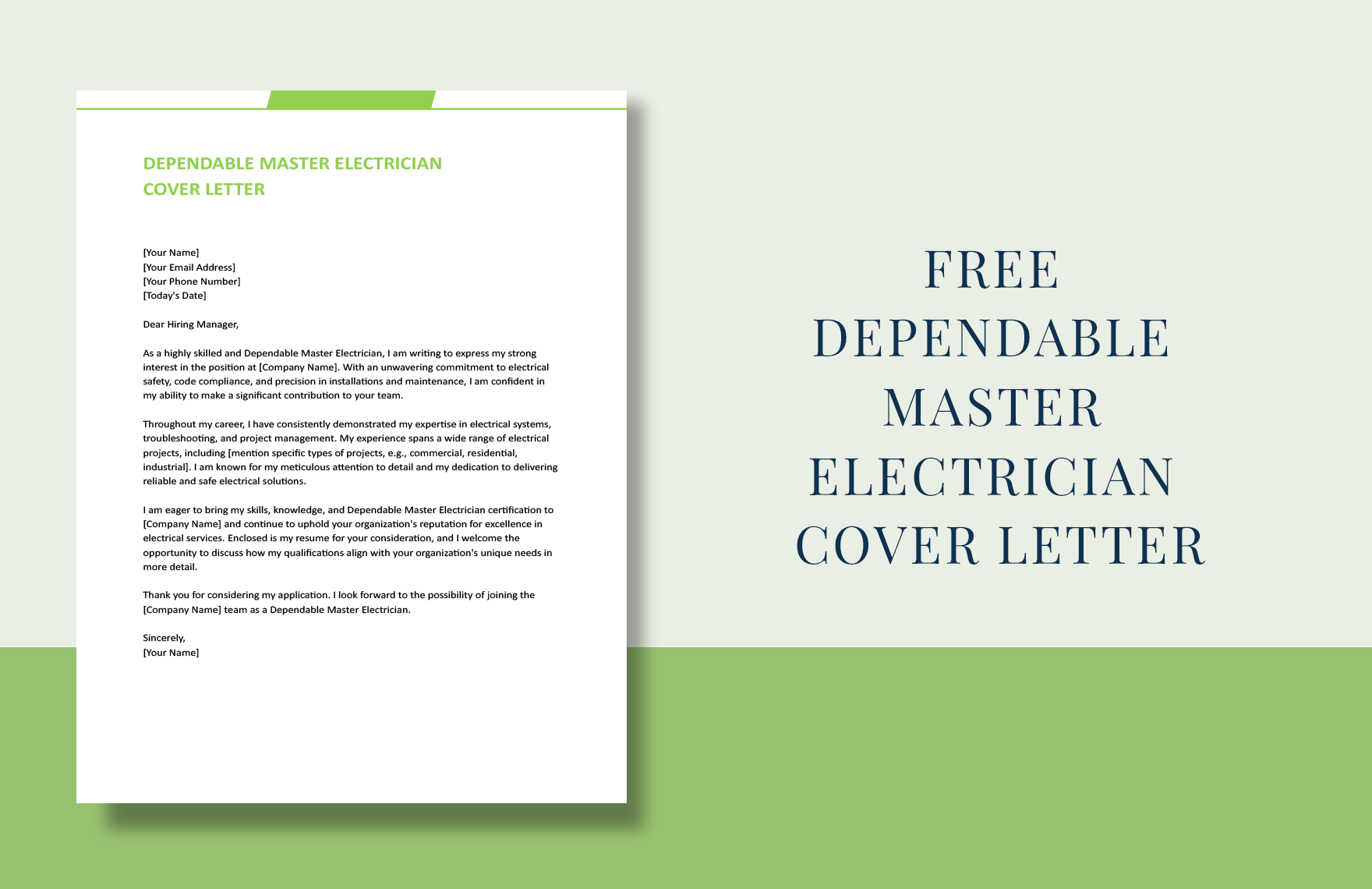 Dependable Master Electrician Cover Letter