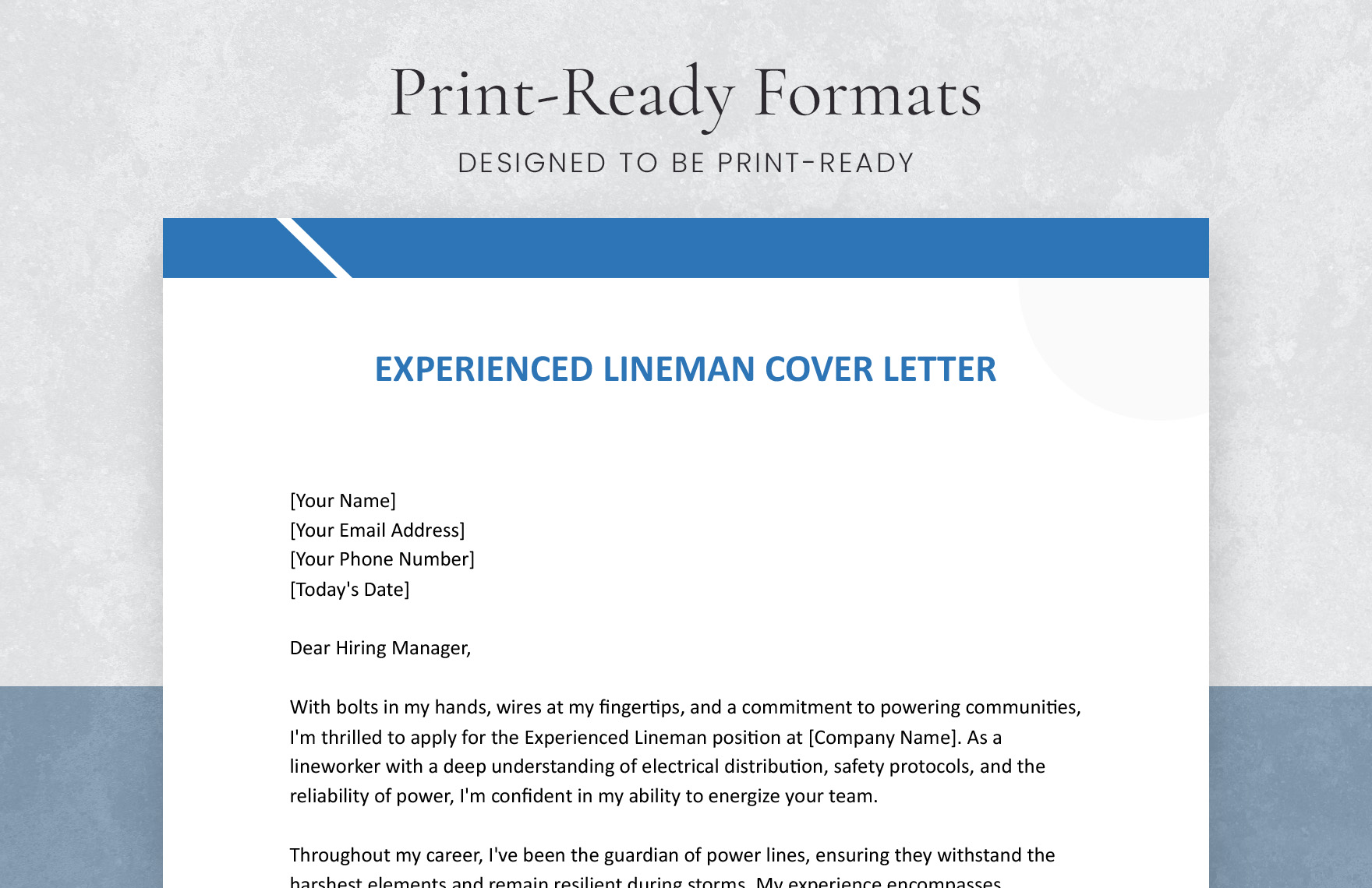 Experienced Lineman Cover Letter