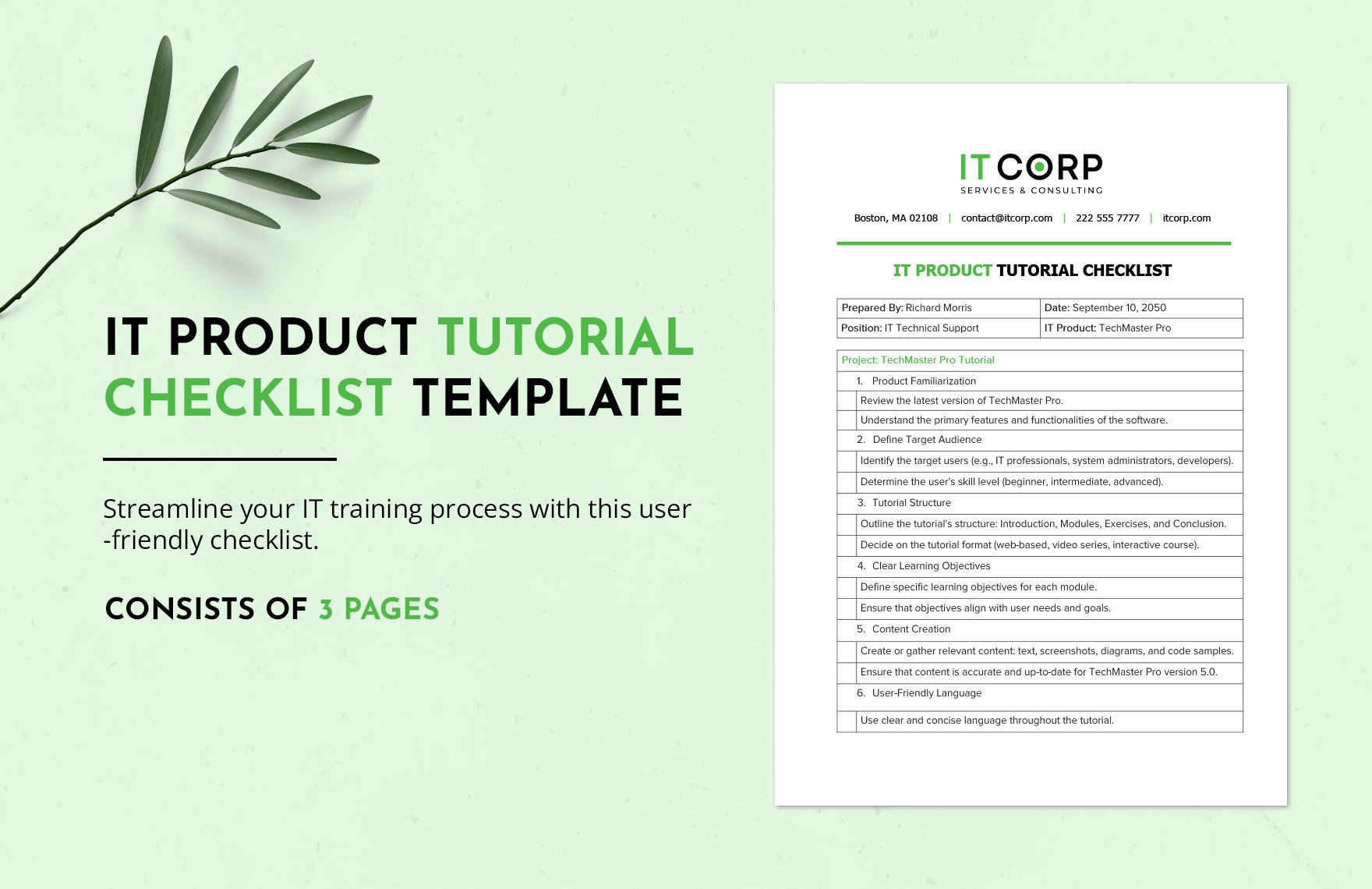 IT Product Tutorial Checklist Template