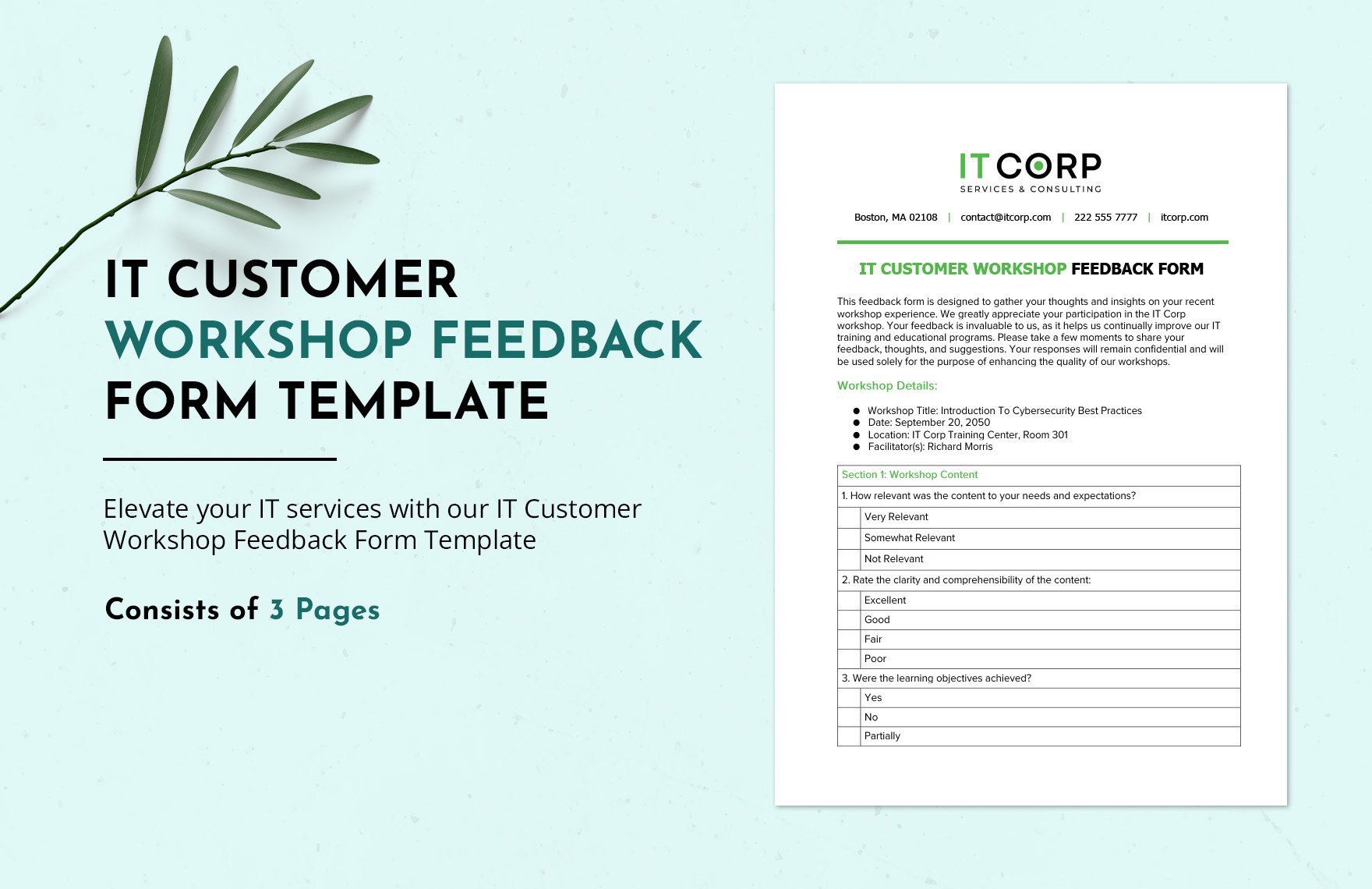 IT Customer Workshop Feedback Form Template