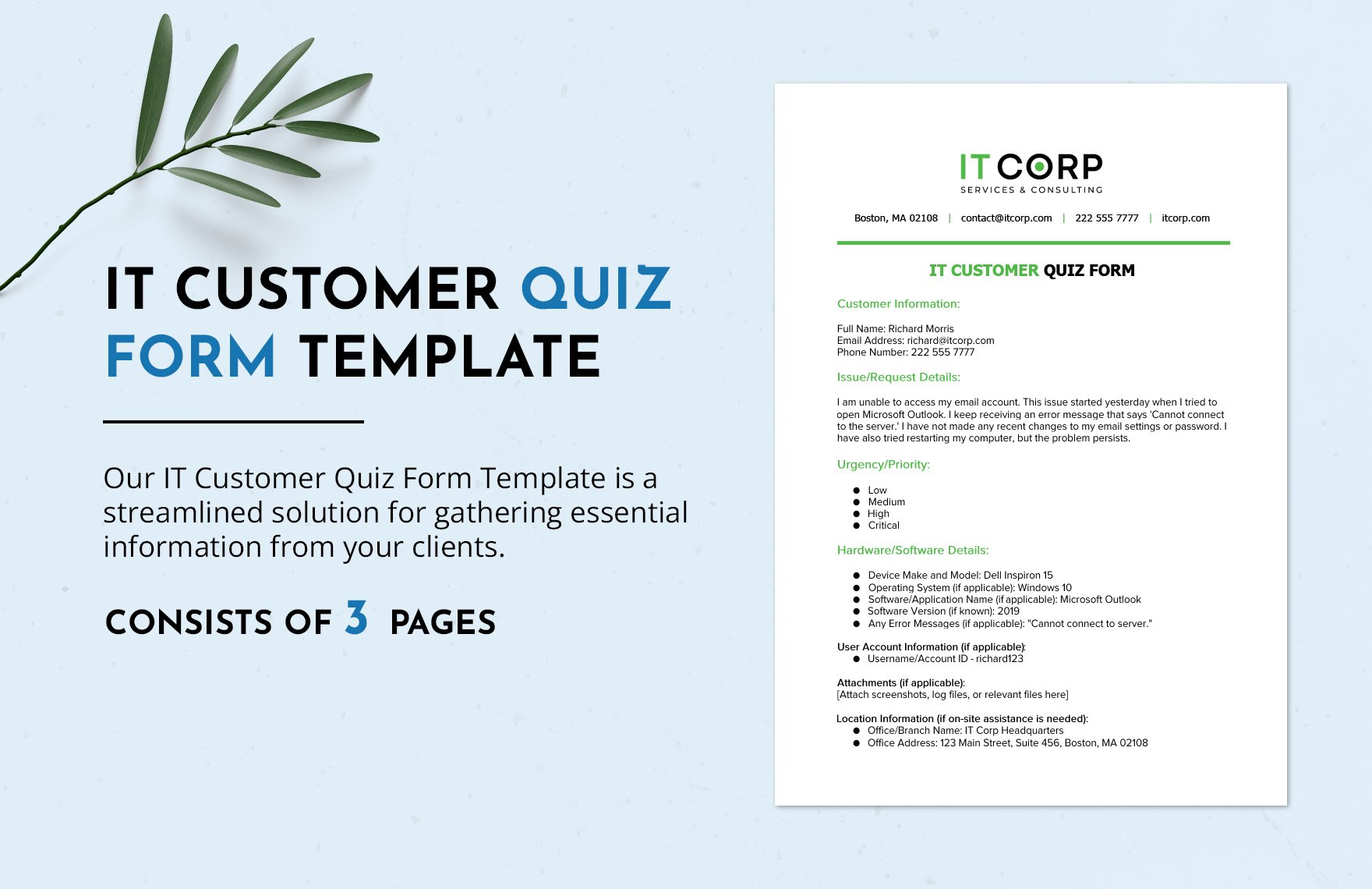 IT Customer Quiz Form Template