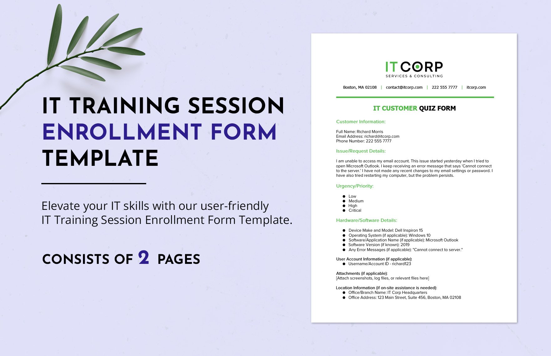 IT Training Session Enrollment Form Template